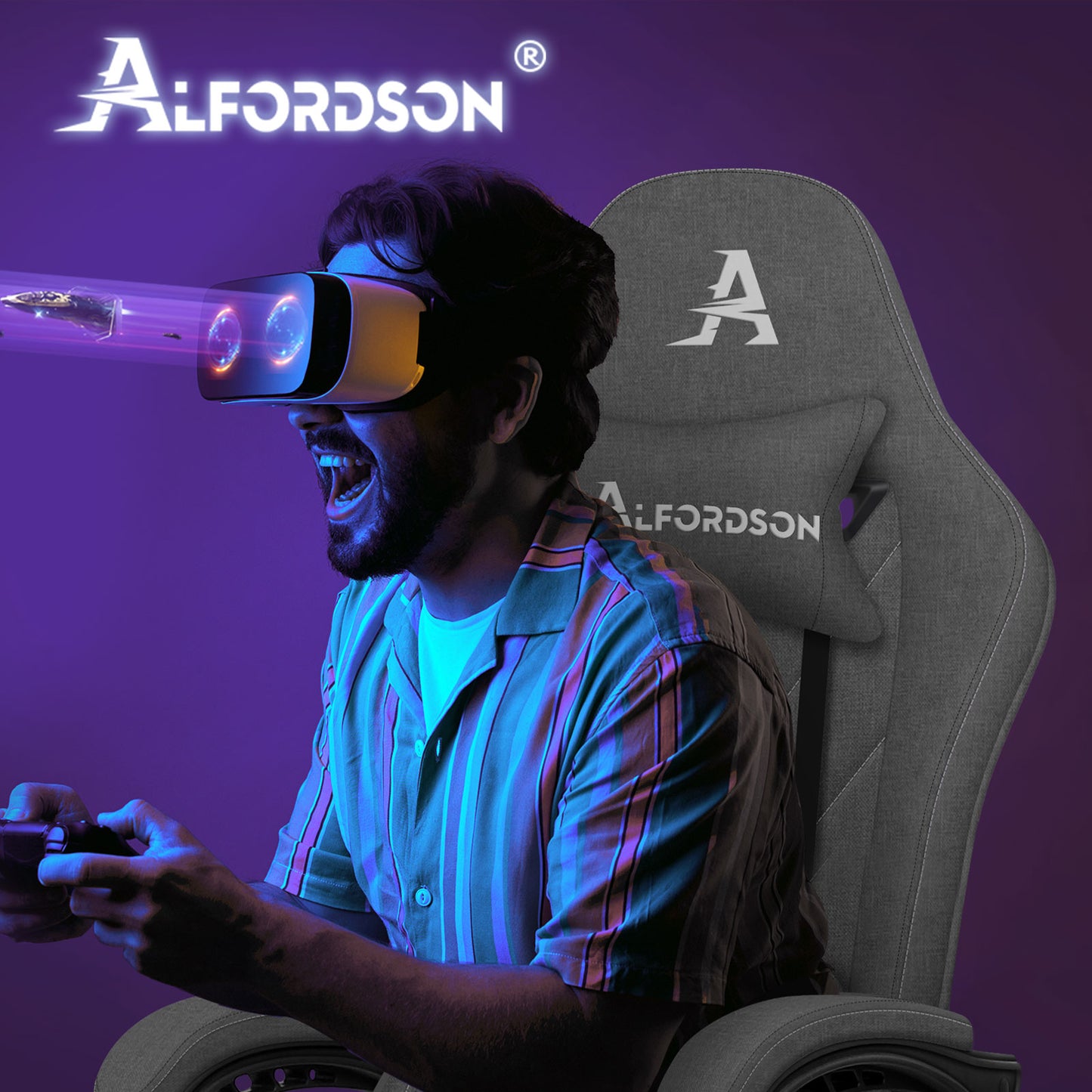 ALFORDSON Massage Bürostuhl Gaming Executive Sitz Leinenstoff Computer Racer, Kunstleder, Dunkelgrünblau