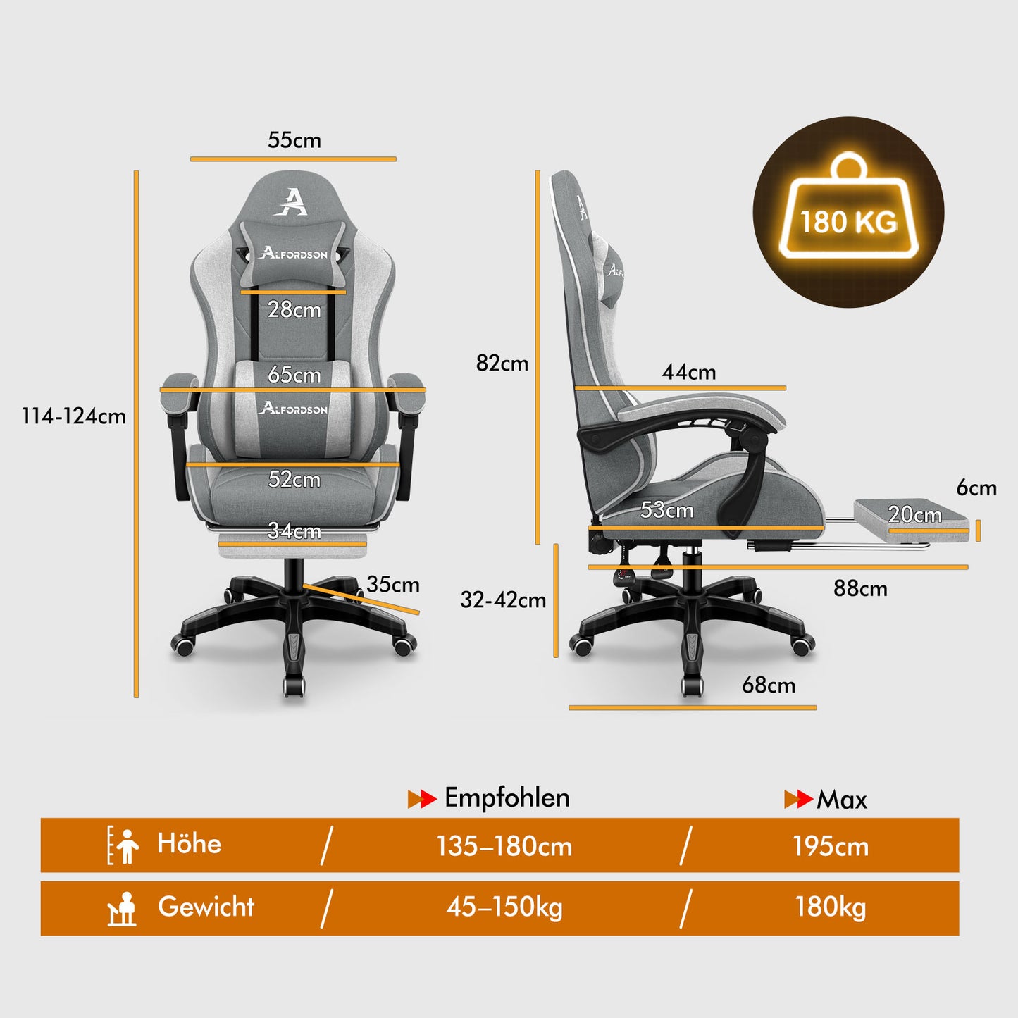 ALFORDSON Massage Bürostuhl Gaming Executive Sitz Leinenstoff Computer Racer, Kunstleder, Blau & Weiß