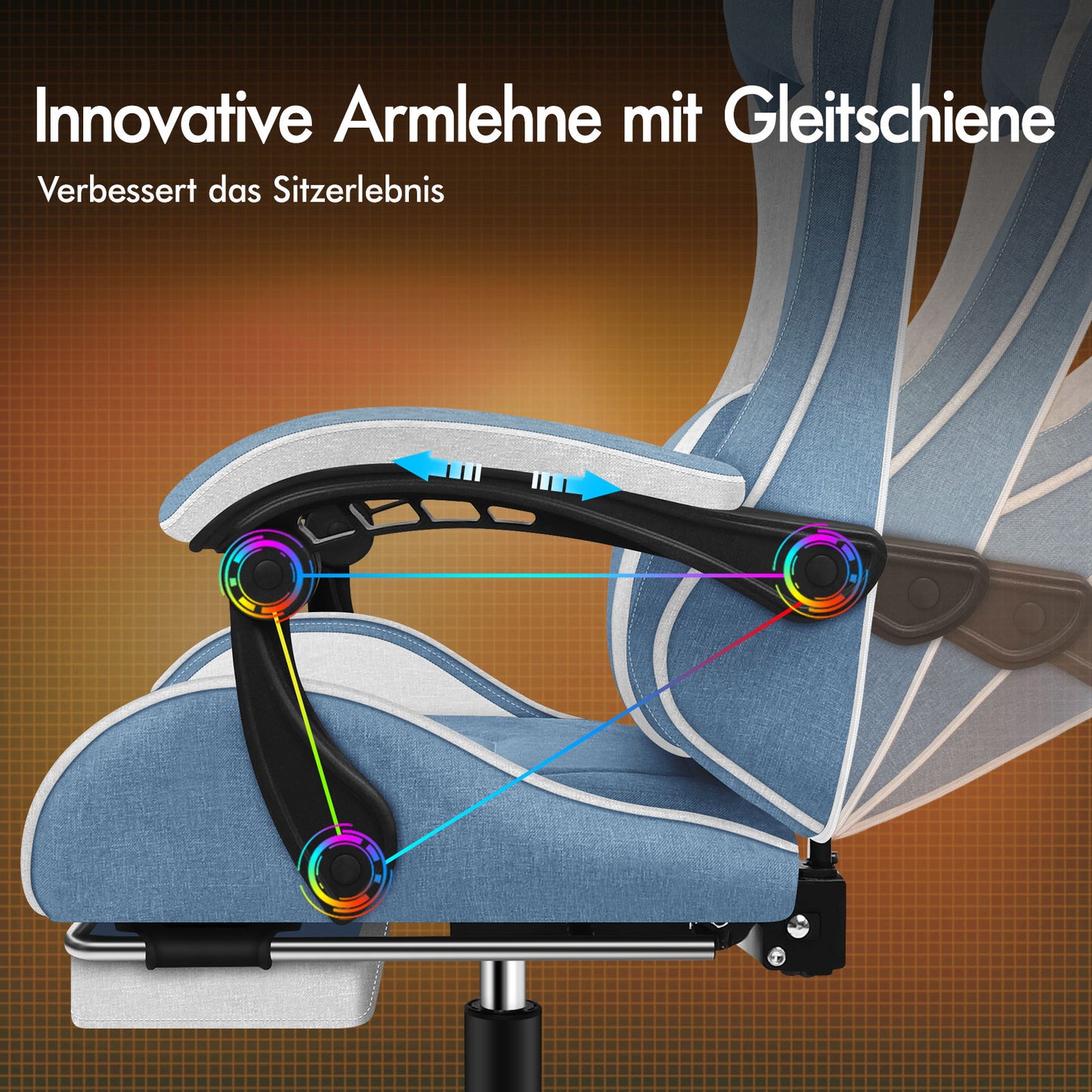ALFORDSON Massage Bürostuhl Gaming Executive Sitz Leinenstoff Computer Racer, Kunstleder, Weiß & Blau