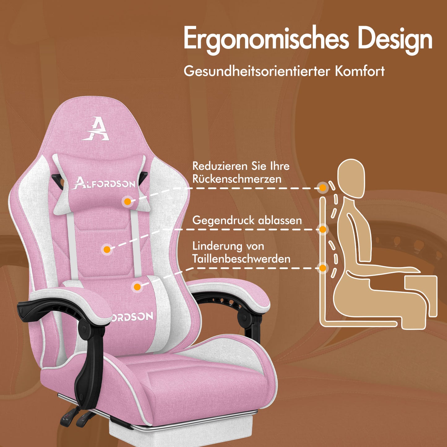 ALFORDSON Massage Bürostuhl Gaming Executive Sitz Leinenstoff Computer Racer, Kunstleder, Rosa und Weiß
