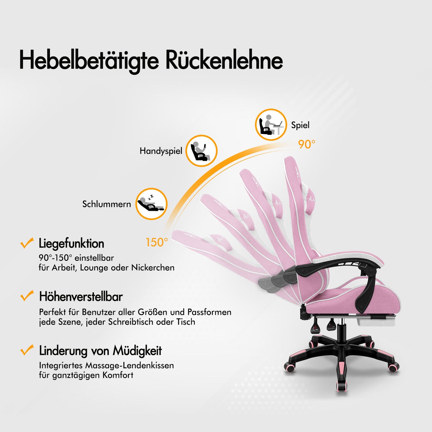 ALFORDSON Massage Bürostuhl Gaming Executive Sitz Leinenstoff Computer Racer, Kunstleder, Rosa und Weiß