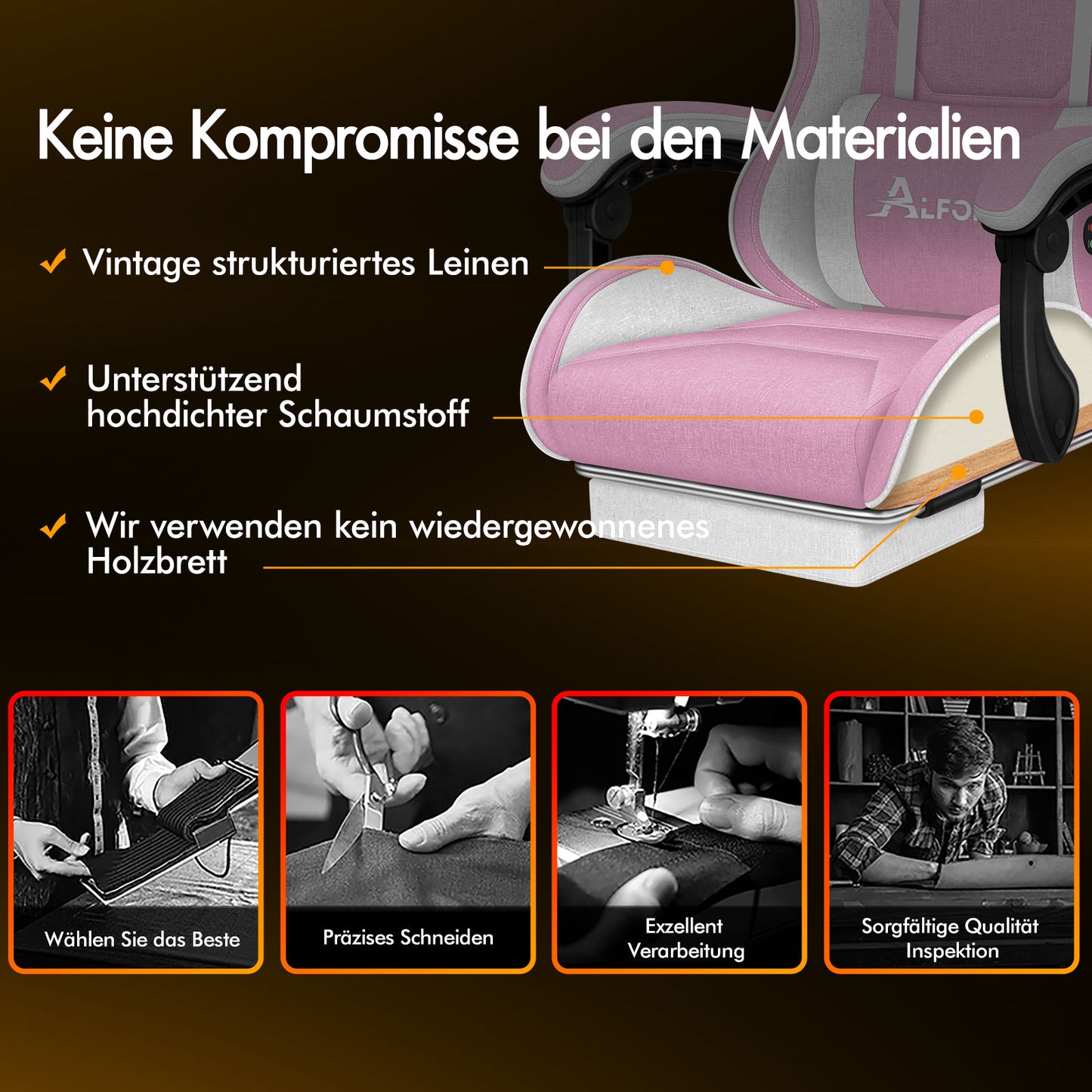 ALFORDSON Massage Bürostuhl Gaming Executive Sitz Leinenstoff Computer Racer, Kunstleder, Rosa und Weiß