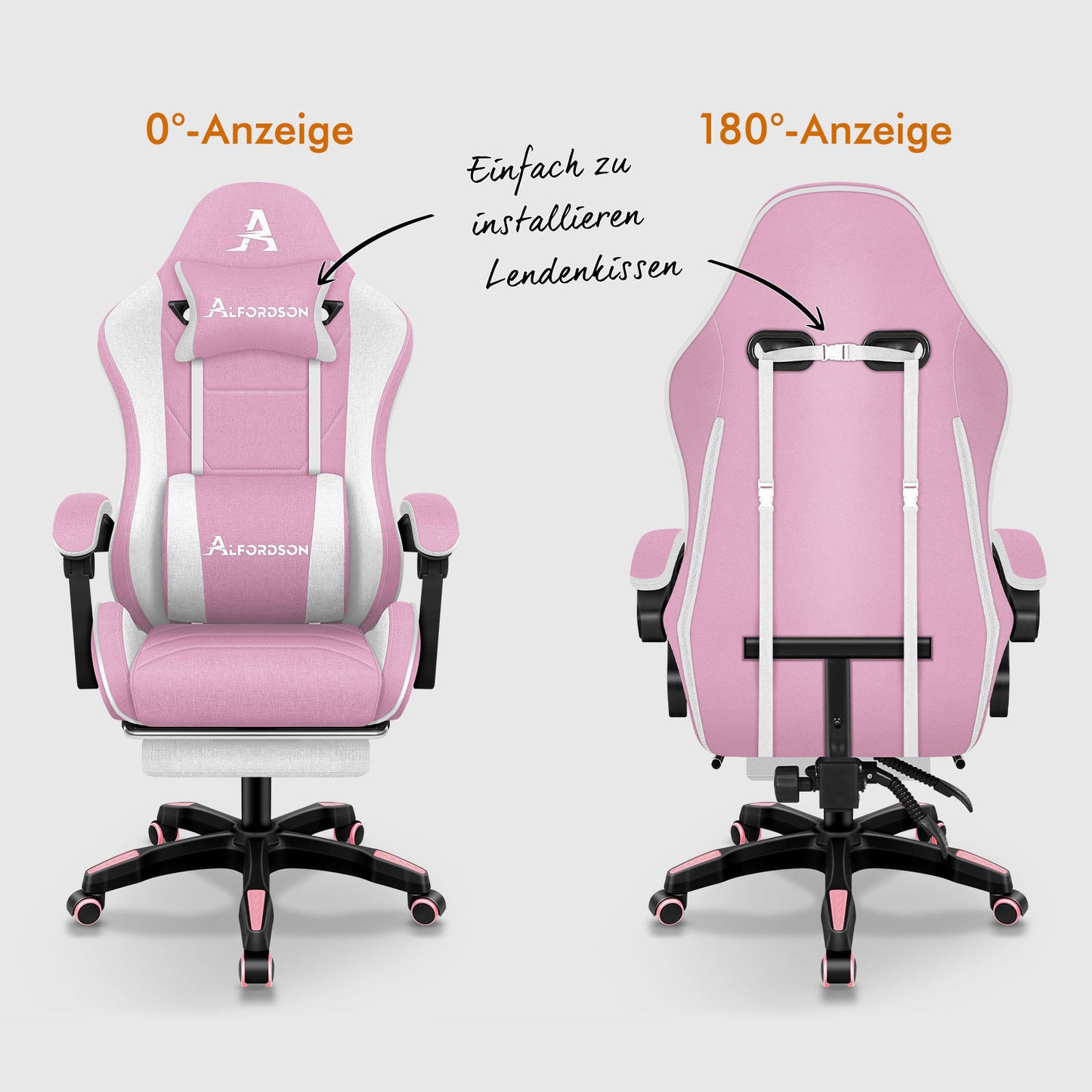 ALFORDSON Massage Bürostuhl Gaming Executive Sitz Leinenstoff Computer Racer, Kunstleder, Rosa und Weiß