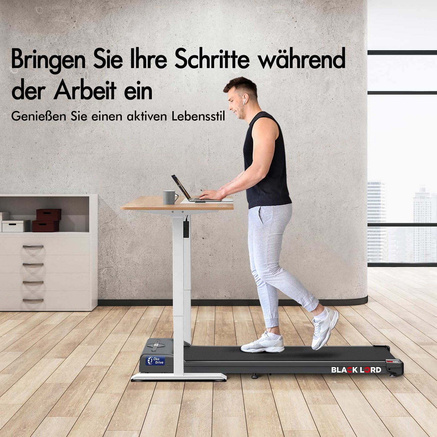 BLACK LORD Elektrisches Laufband Geh-Pad Zuhause Büro Fitnessstudio Fitness, Schwarz