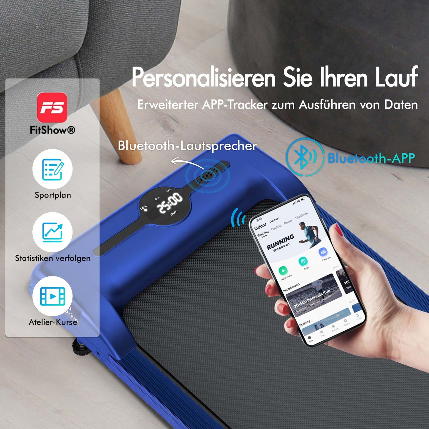 BLACK LORD Elektrisches Laufband Geh-Pad Zuhause Büro Fitnessstudio Fitness, Blau