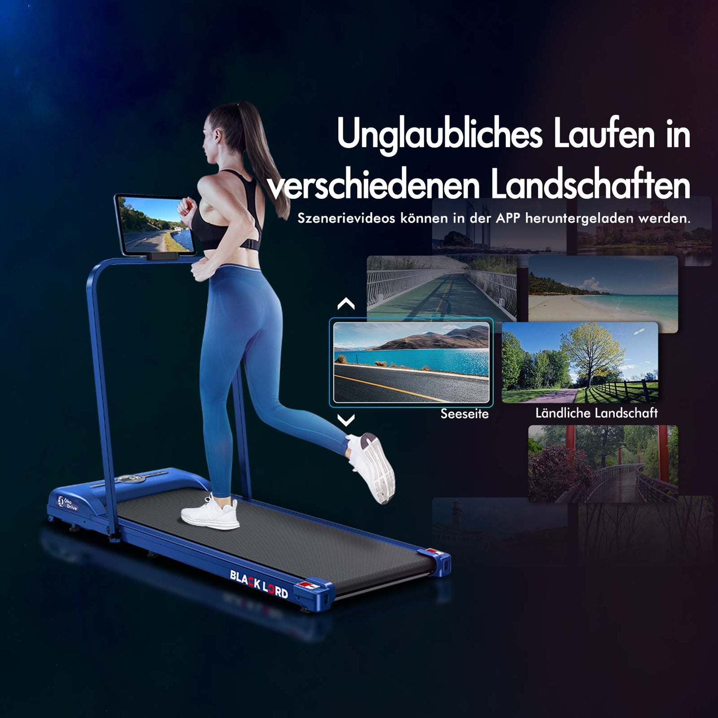 BLACK LORD Laufband Elektrisch Laufkissen Zuhause Büro Fitnessstudio Faltbar, mit Griff, Blau
