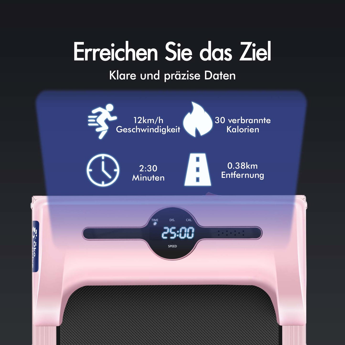 BLACK LORD Laufband Elektrisch Laufkissen Zuhause Büro Fitnessstudio Faltbar, mit Griff, Rosa