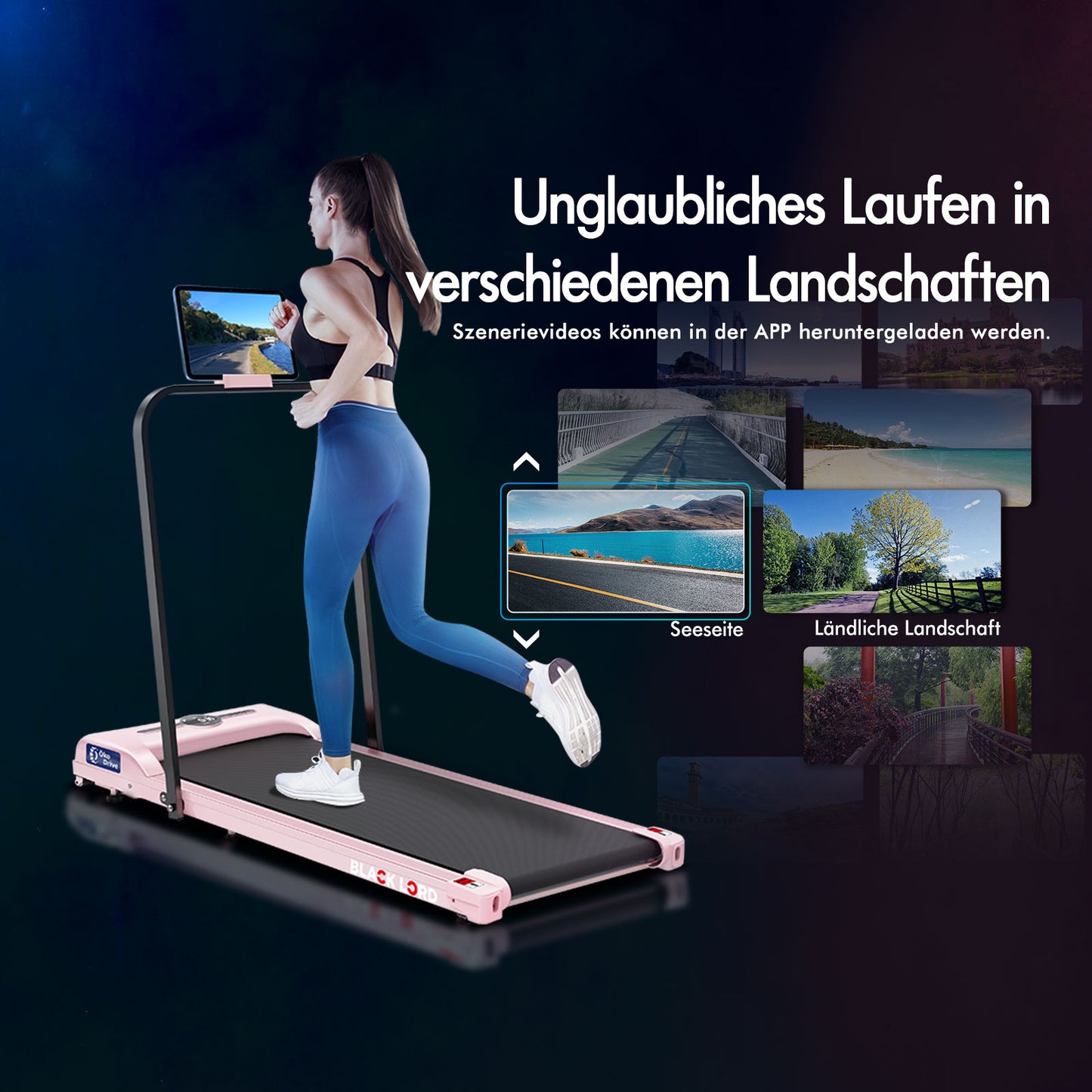 BLACK LORD Laufband Elektrisch Laufkissen Zuhause Büro Fitnessstudio Faltbar, mit Griff, Rosa