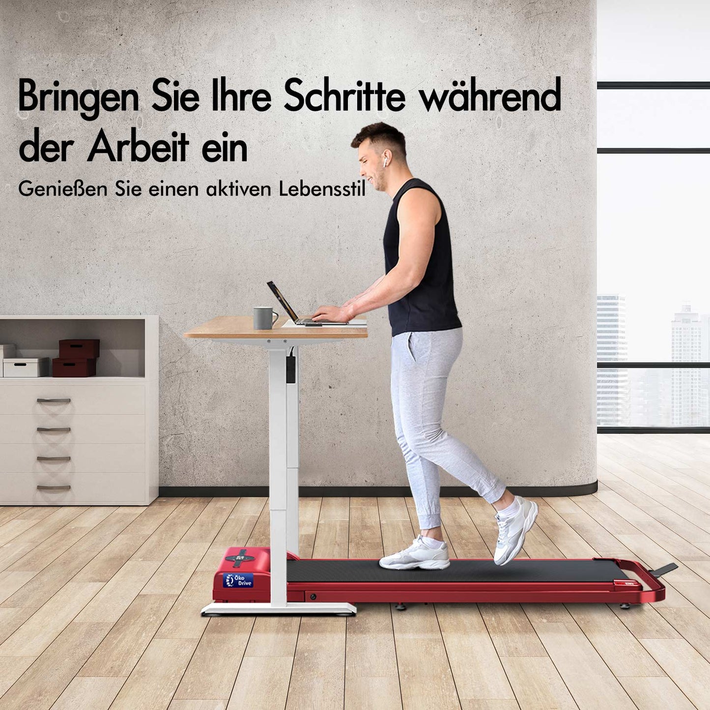 BLACK LORD Laufband Elektrisch Laufkissen Zuhause Büro Fitnessstudio Faltbar, mit Griff, Rot