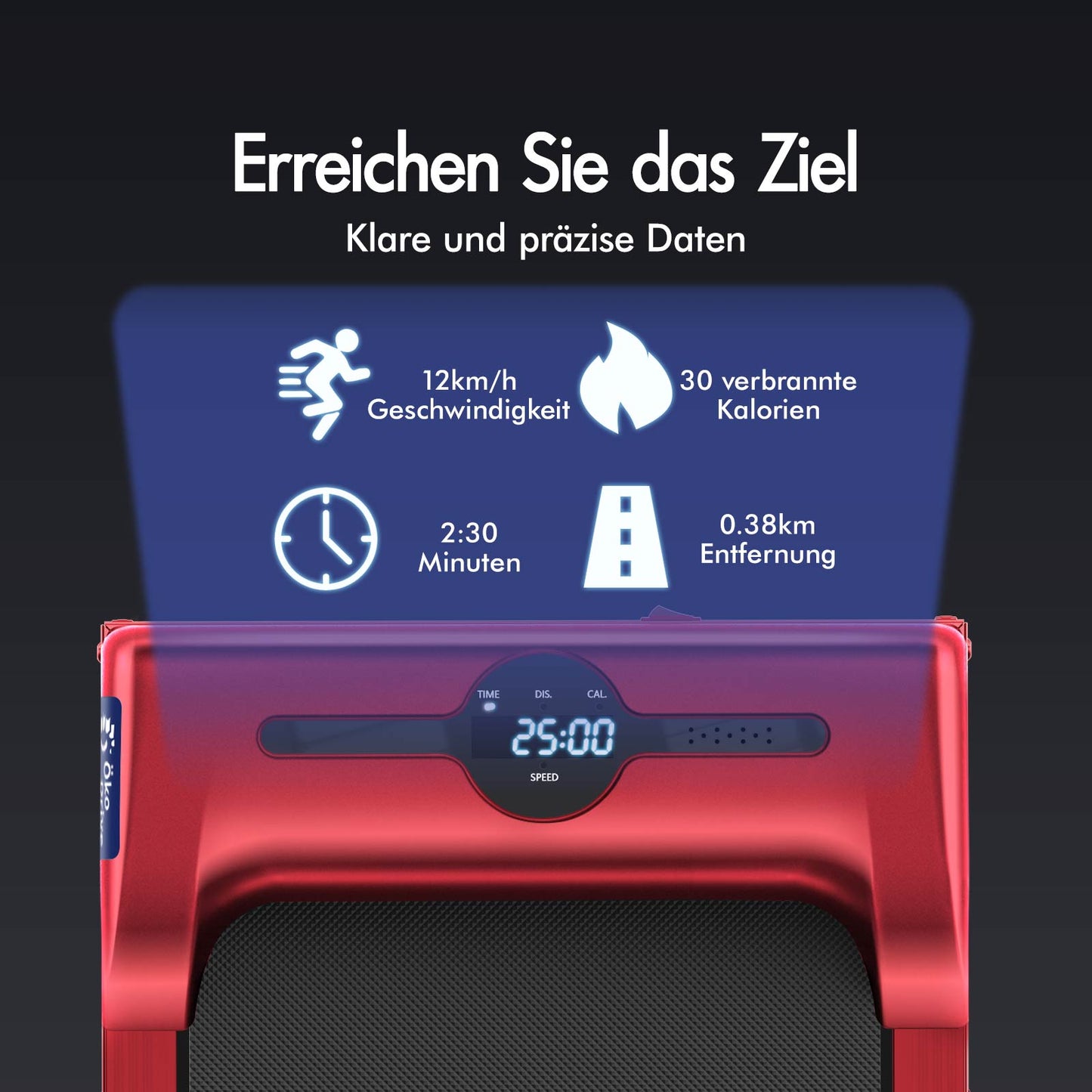 BLACK LORD Laufband Elektrisch Laufkissen Zuhause Büro Fitnessstudio Faltbar, mit Griff, Rot