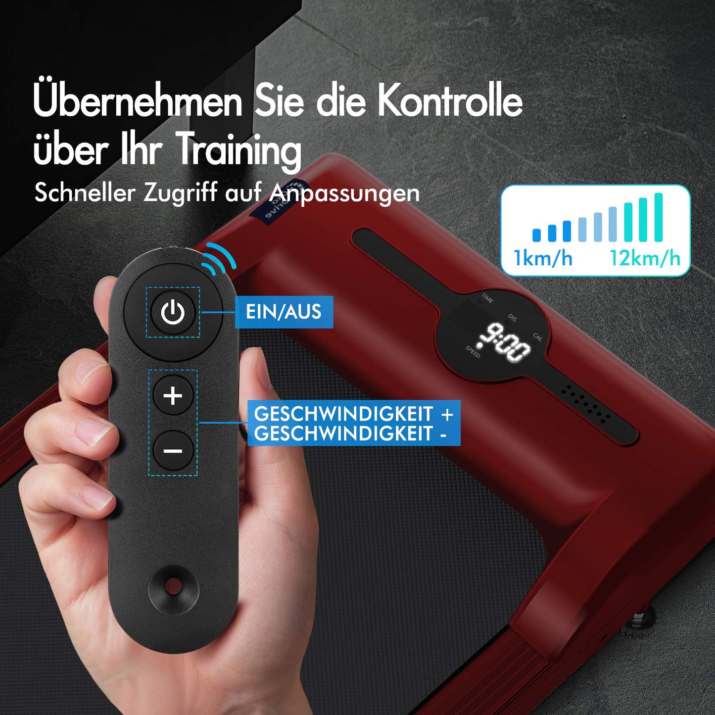 BLACK LORD Laufband Elektrisch Laufkissen Zuhause Büro Fitnessstudio Faltbar, mit Griff, Rot