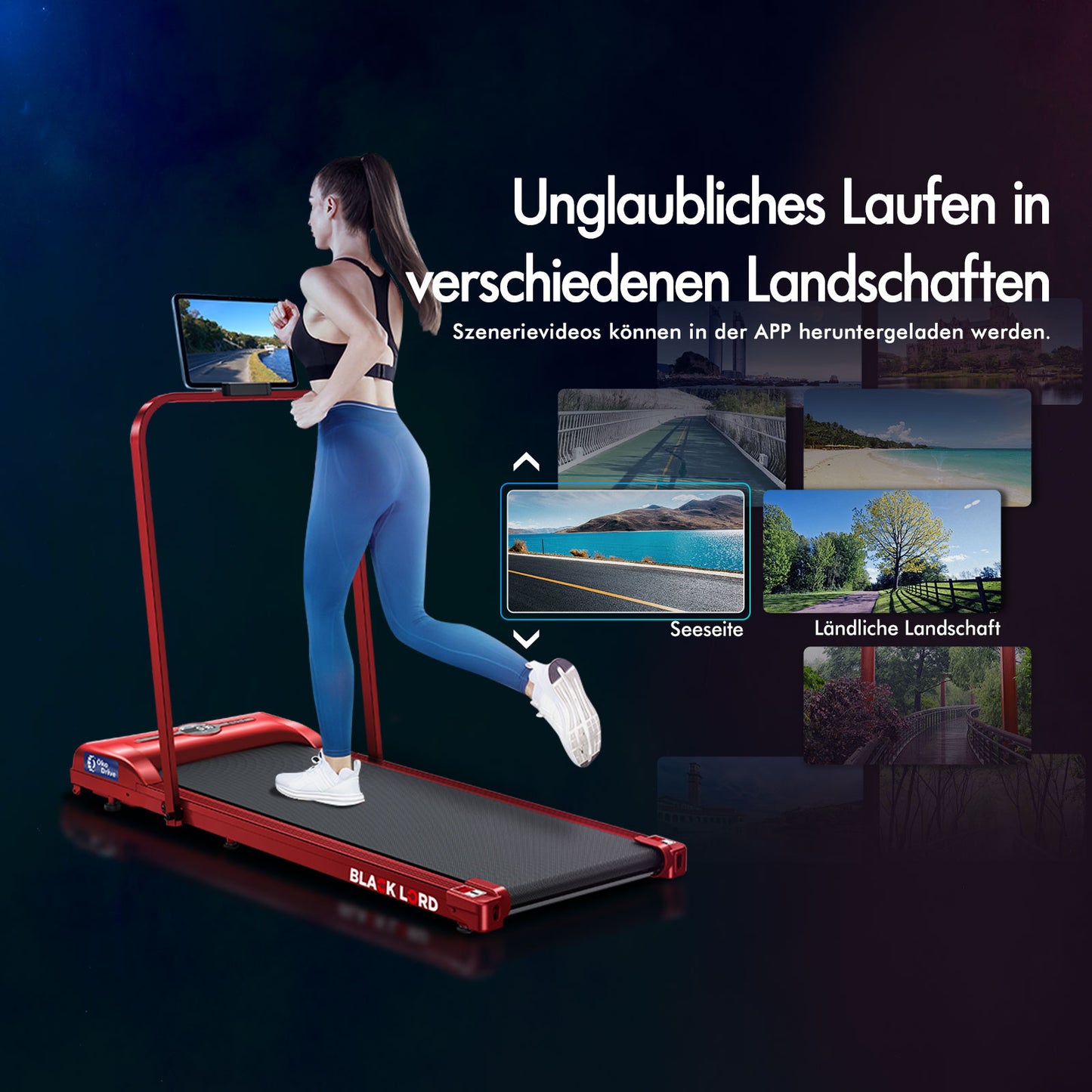 BLACK LORD Laufband Elektrisch Laufkissen Zuhause Büro Fitnessstudio Faltbar, mit Griff, Rot
