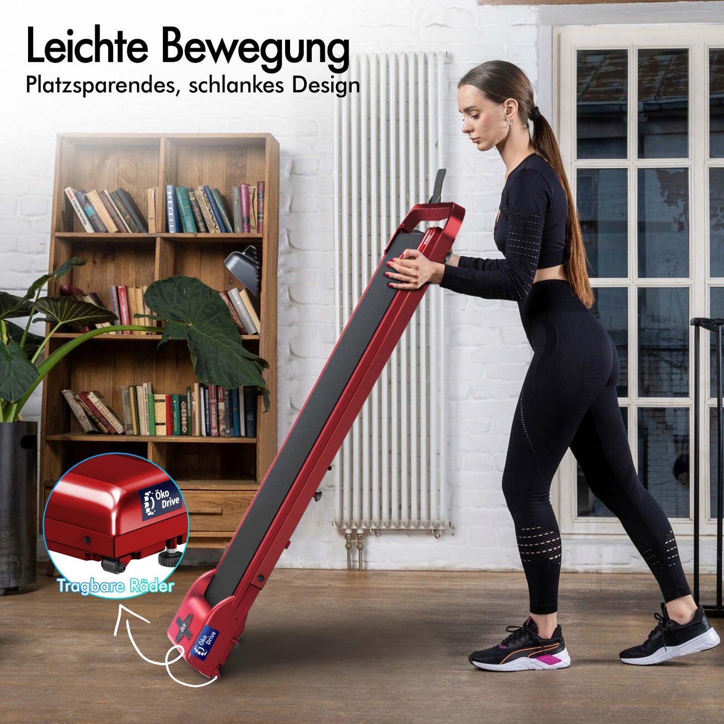 BLACK LORD Laufband Elektrisch Laufkissen Zuhause Büro Fitnessstudio Faltbar, mit Griff, Rot