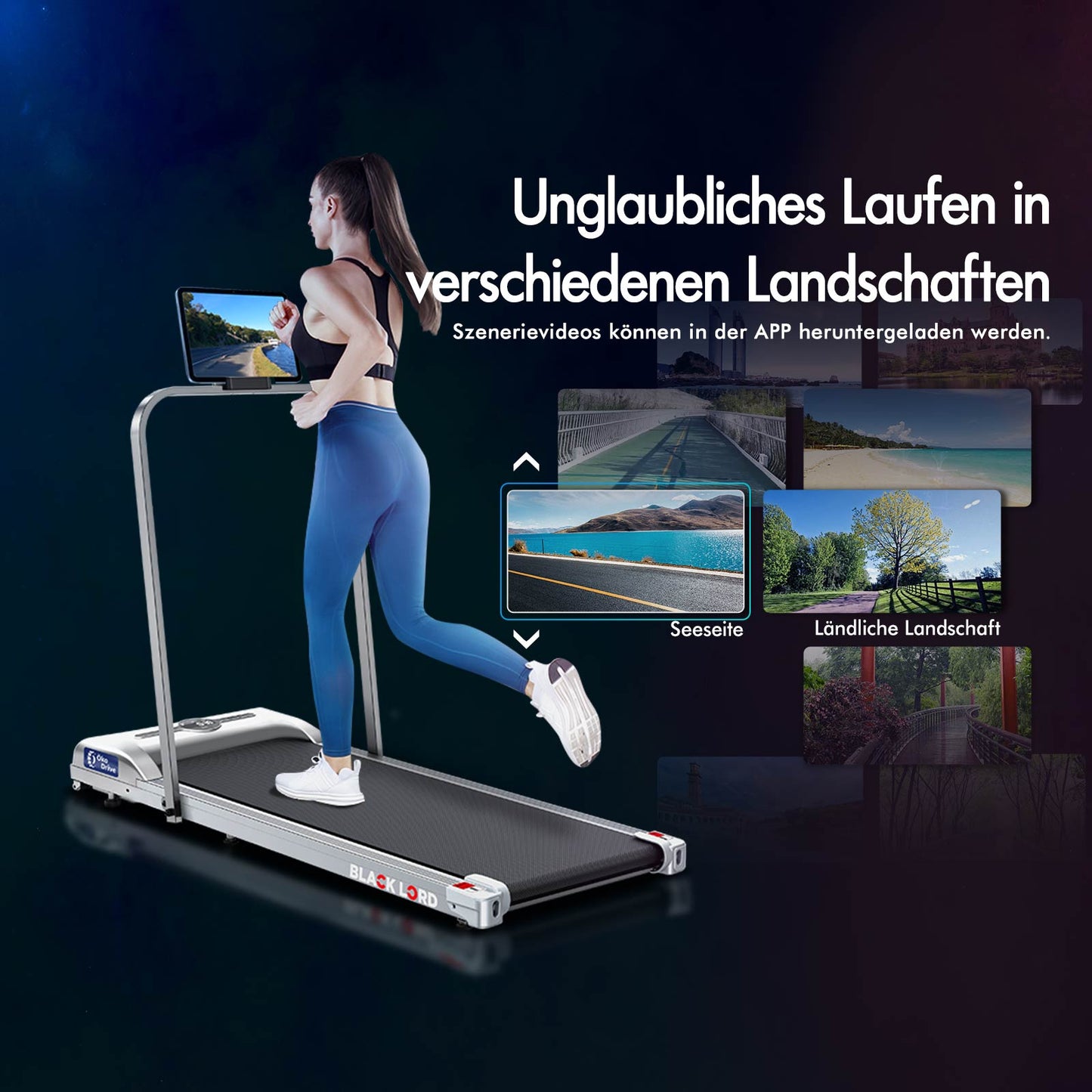 BLACK LORD Laufband Elektrisch Laufkissen Zuhause Büro Fitnessstudio Faltbar, mit Griff, Silber