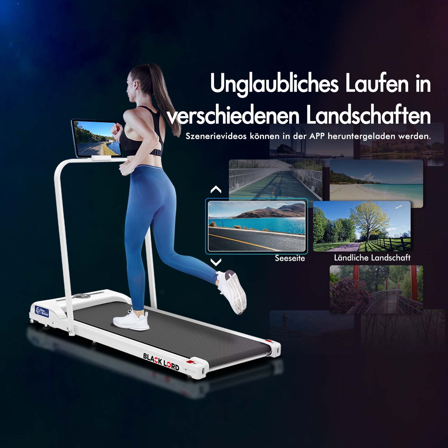 BLACK LORD Laufband Elektrisch Laufkissen Zuhause Büro Fitnessstudio Faltbar, mit Griff, Weiß