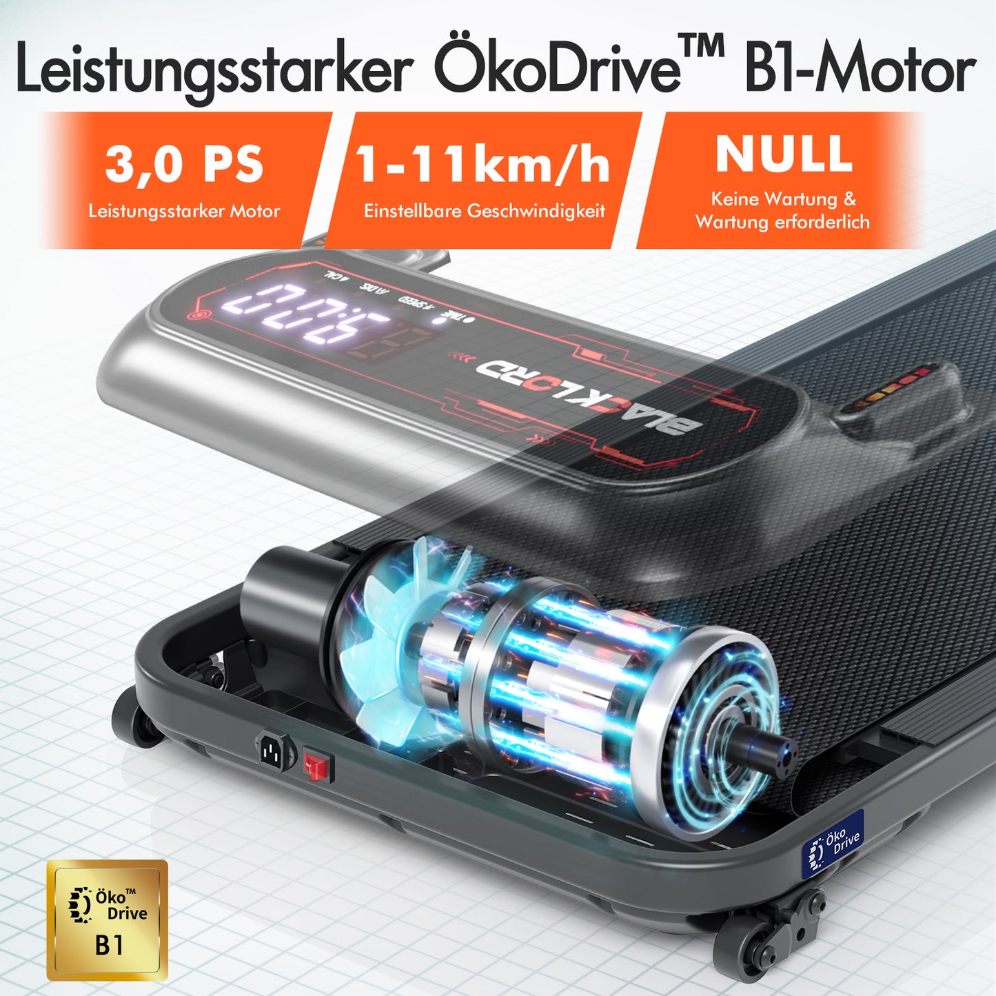 BLACK LORD Laufband Elektrisch Laufmatte  Neigung Stoßdämpfer Fitnessstudio, Schwarz