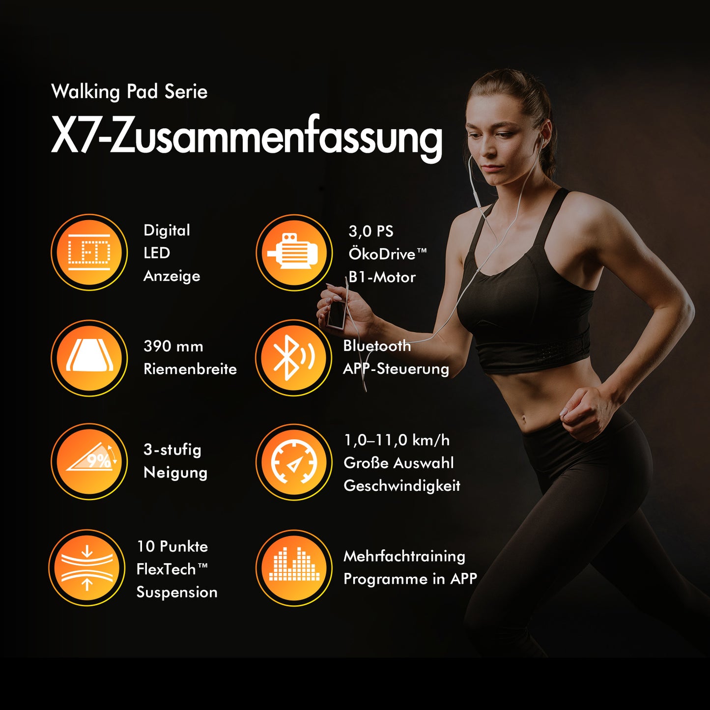 BLACK LORD Laufband Elektrisch Laufmatte  Neigung Stoßdämpfer Fitnessstudio, Schwarz