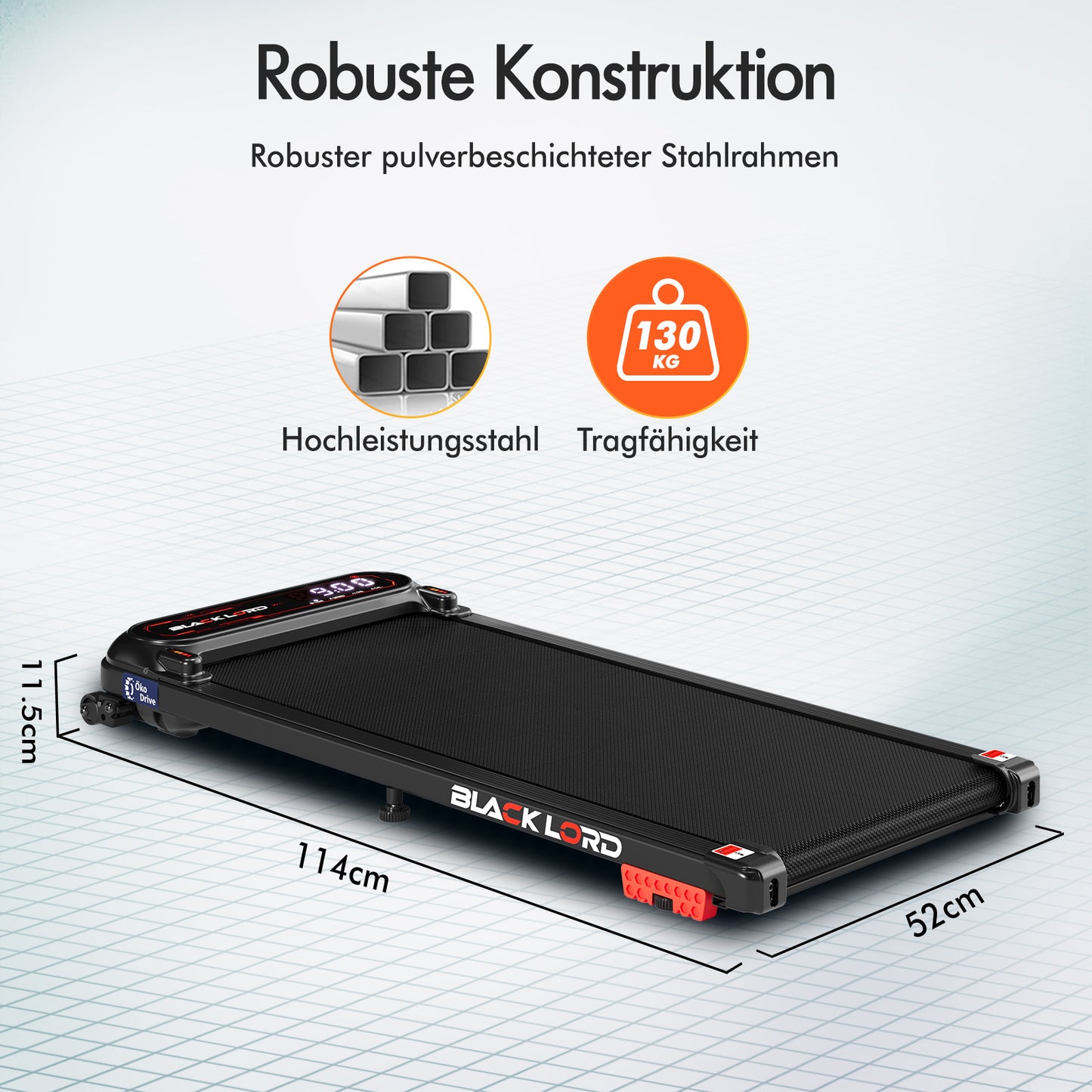 BLACK LORD Laufband Elektrisch Laufmatte  Neigung Stoßdämpfer Fitnessstudio, Schwarz