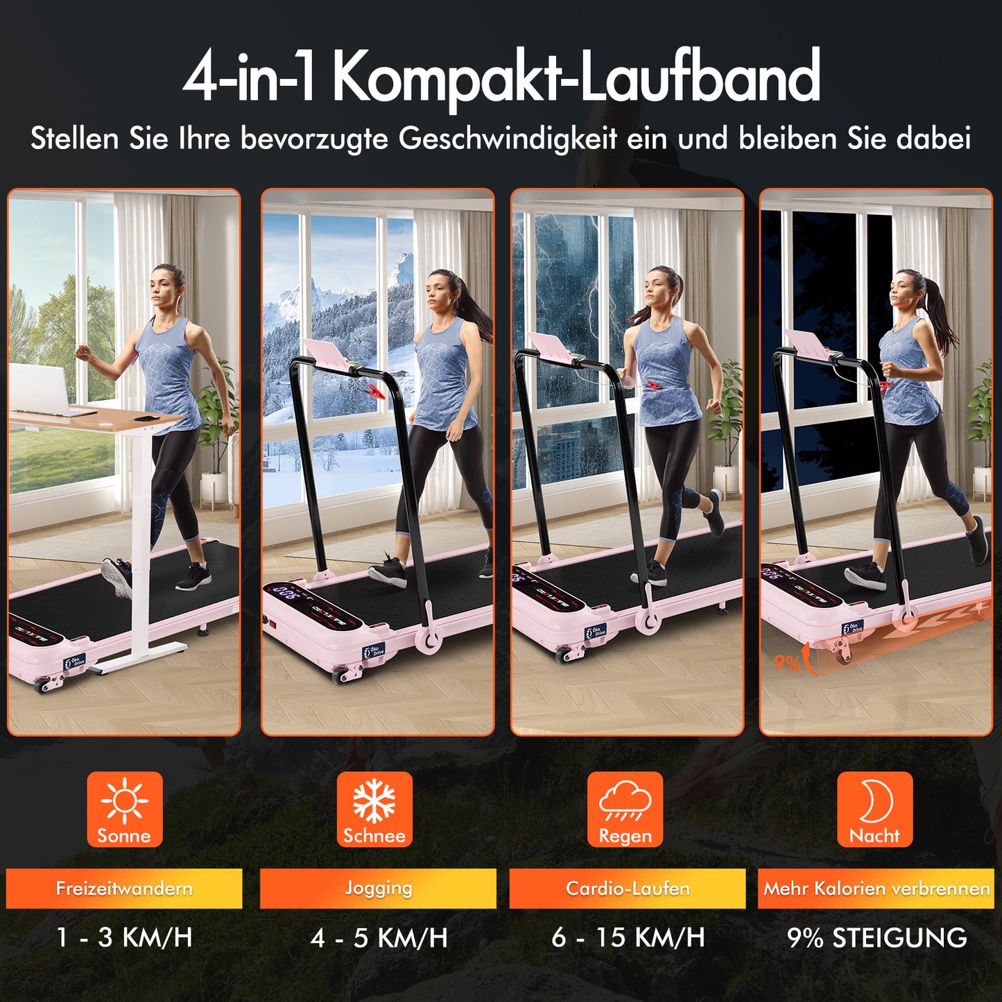 BLACK LORD Laufband Elektrisch Laufmatte  Neigung Stoßdämpfer Faltbar Rosa