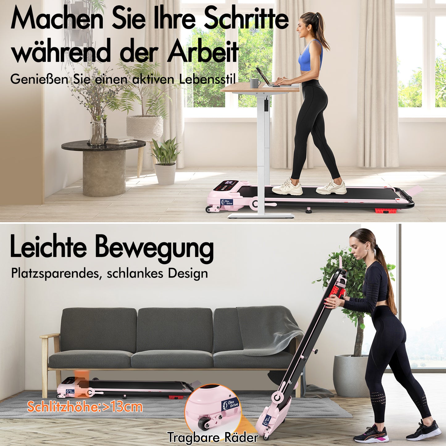 BLACK LORD Laufband Elektrisch Laufmatte  Neigung Stoßdämpfer Faltbar Rosa