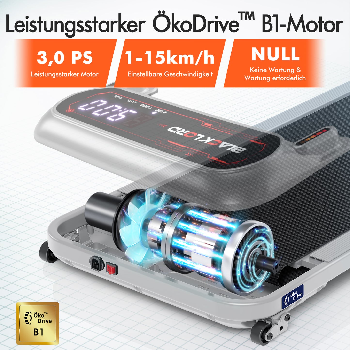 BLACK LORD Laufband Elektrisch Laufmatte  Neigung Stoßdämpfer Faltbar Silber