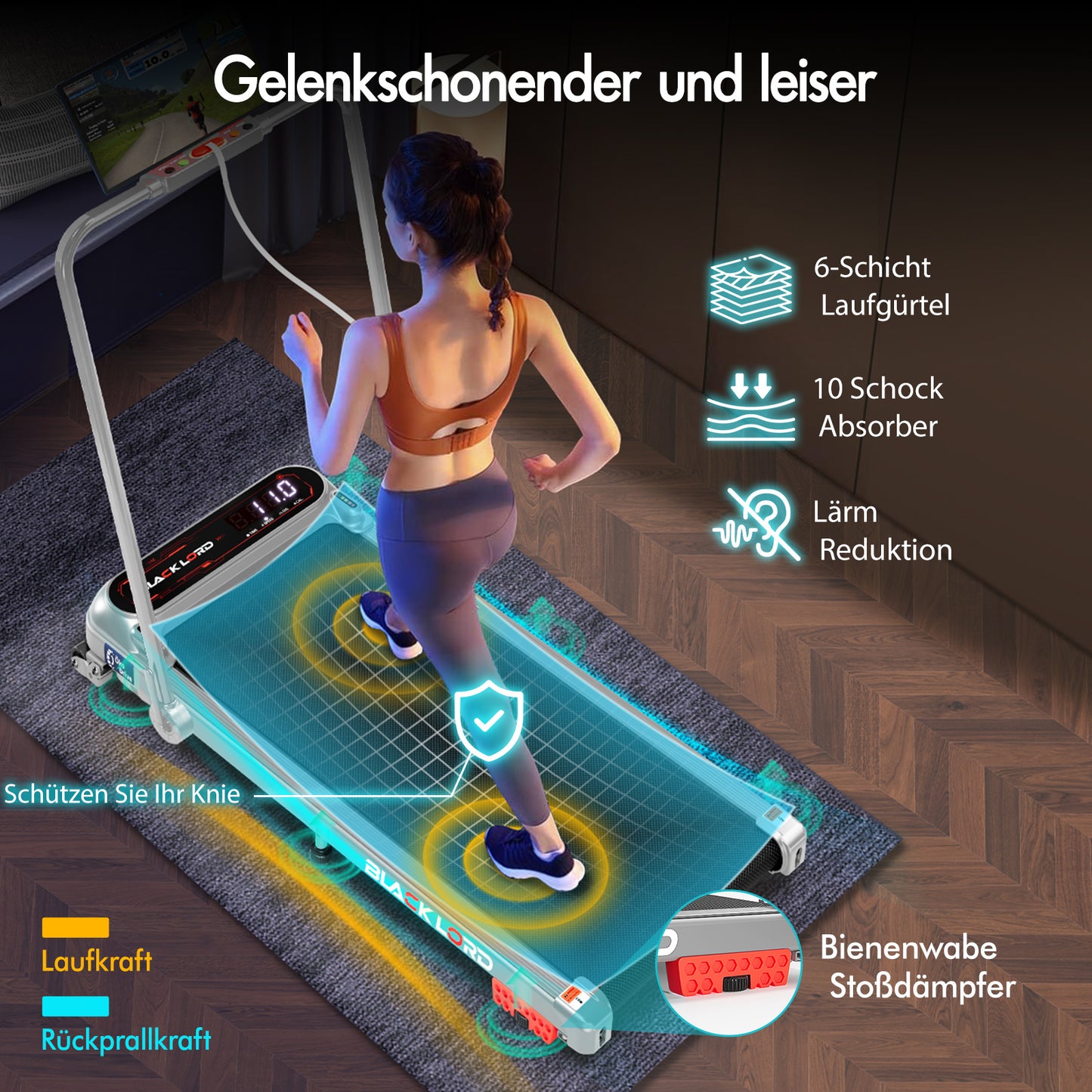 BLACK LORD Laufband Elektrisch Laufmatte  Neigung Stoßdämpfer Faltbar Silber