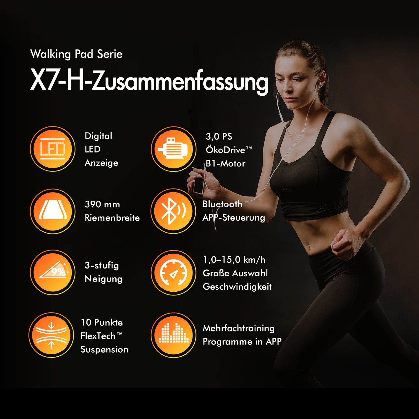 BLACK LORD Laufband Elektrisch Lauffläche Steigung Stoßdämpfer Fitnessstudio