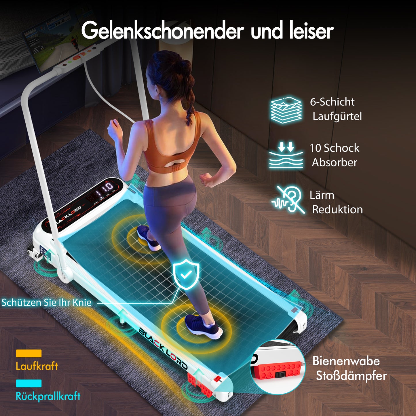 BLACK LORD Laufband Elektrisch Laufmatte  Neigung Stoßdämpfer Faltbar Weiß