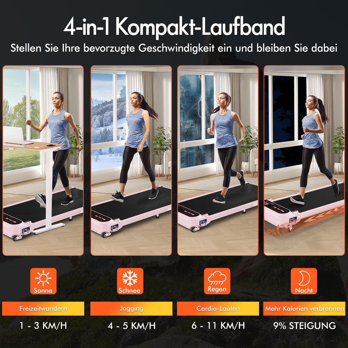 BLACK LORD Laufband Elektrisch Laufmatte  Neigung Stoßdämpfer Fitnessstudio, Rosa