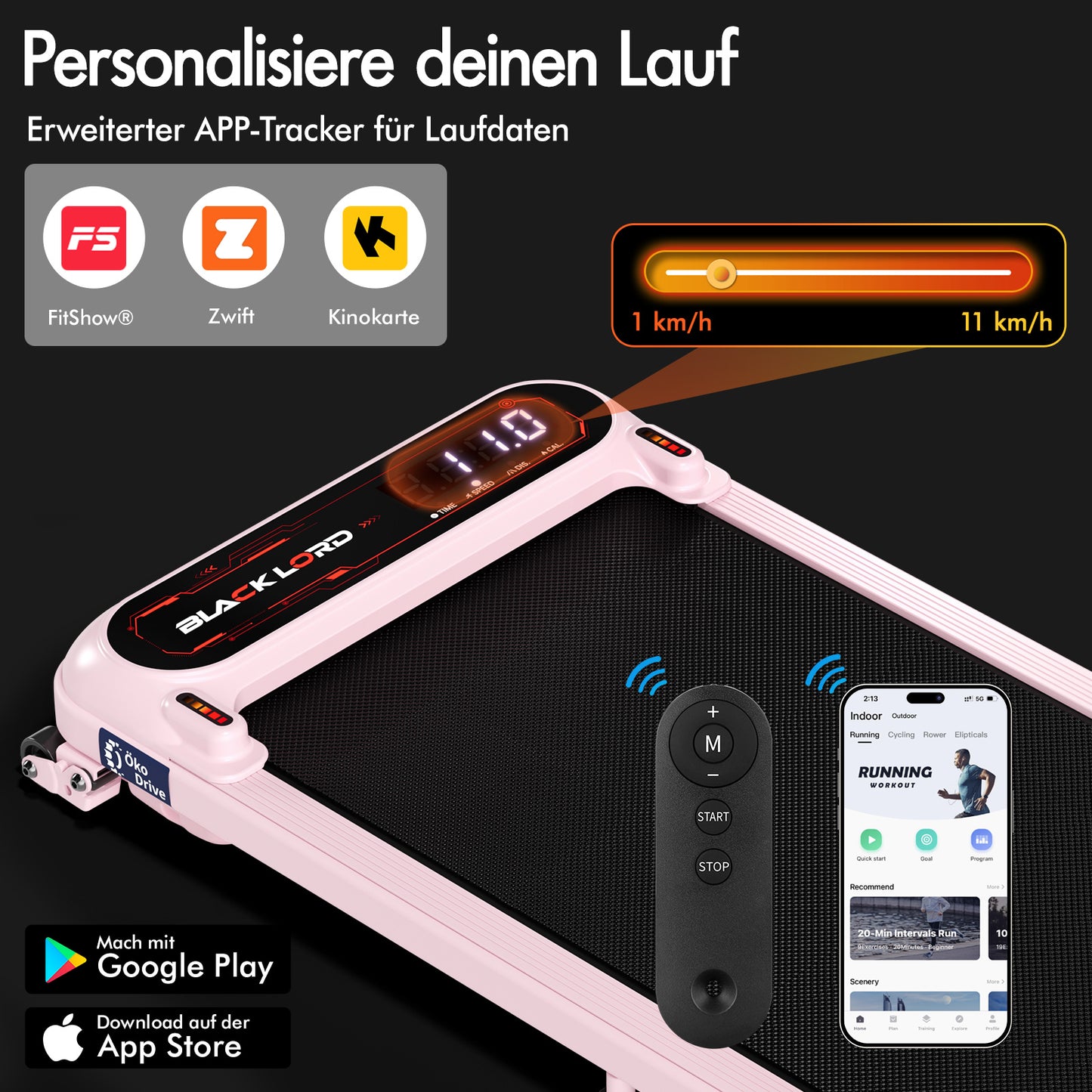 BLACK LORD Laufband Elektrisch Laufmatte  Neigung Stoßdämpfer Fitnessstudio, Rosa