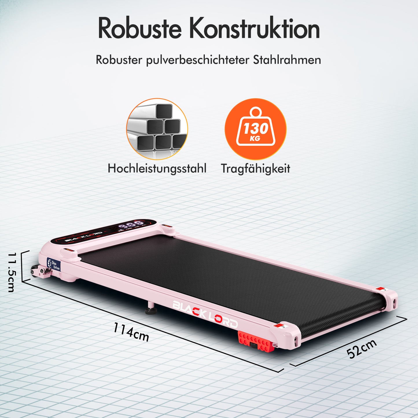 BLACK LORD Laufband Elektrisch Laufmatte  Neigung Stoßdämpfer Fitnessstudio, Rosa