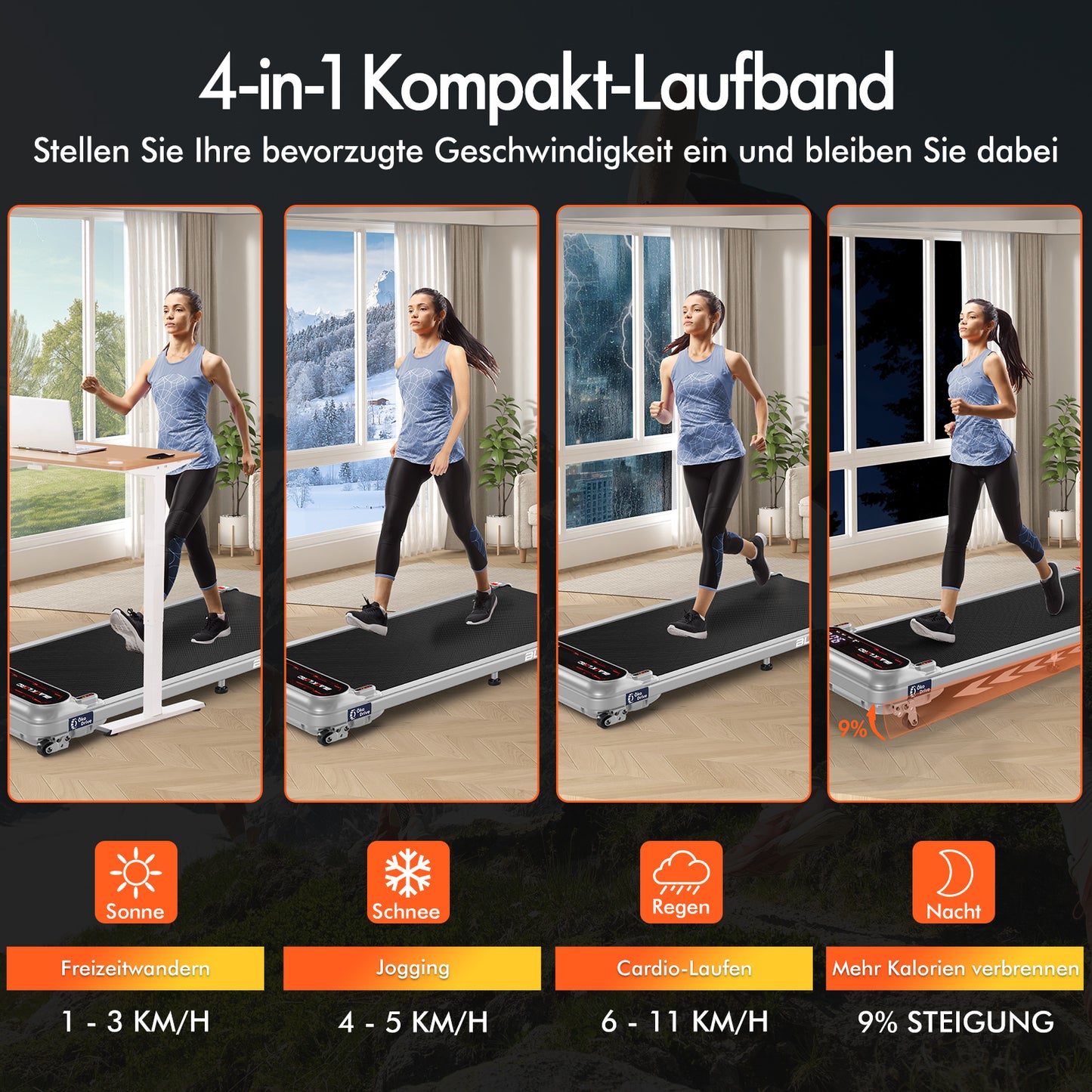 BLACK LORD Laufband Elektrisch Laufmatte  Neigung Stoßdämpfer Fitnessstudio, Silber