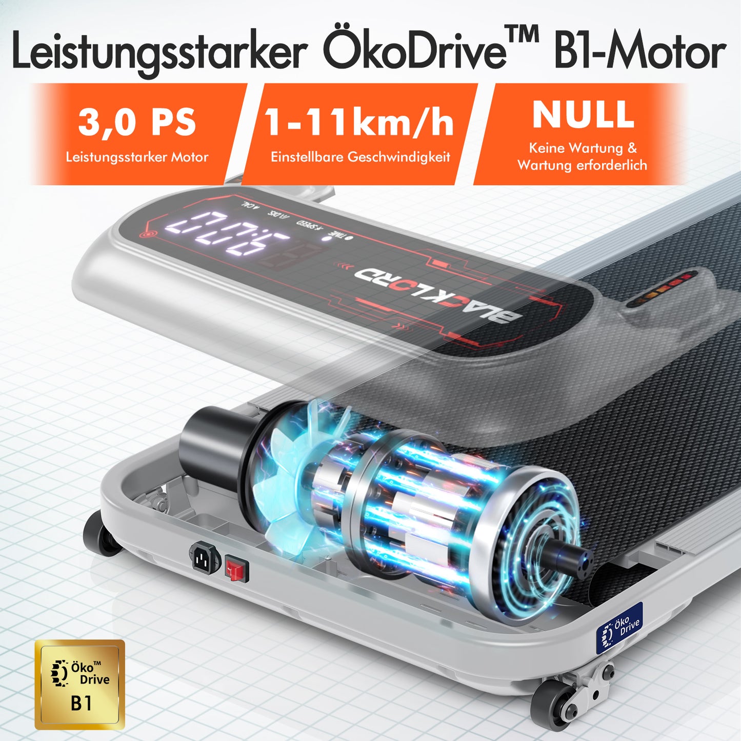 BLACK LORD Laufband Elektrisch Laufmatte  Neigung Stoßdämpfer Fitnessstudio, Silber