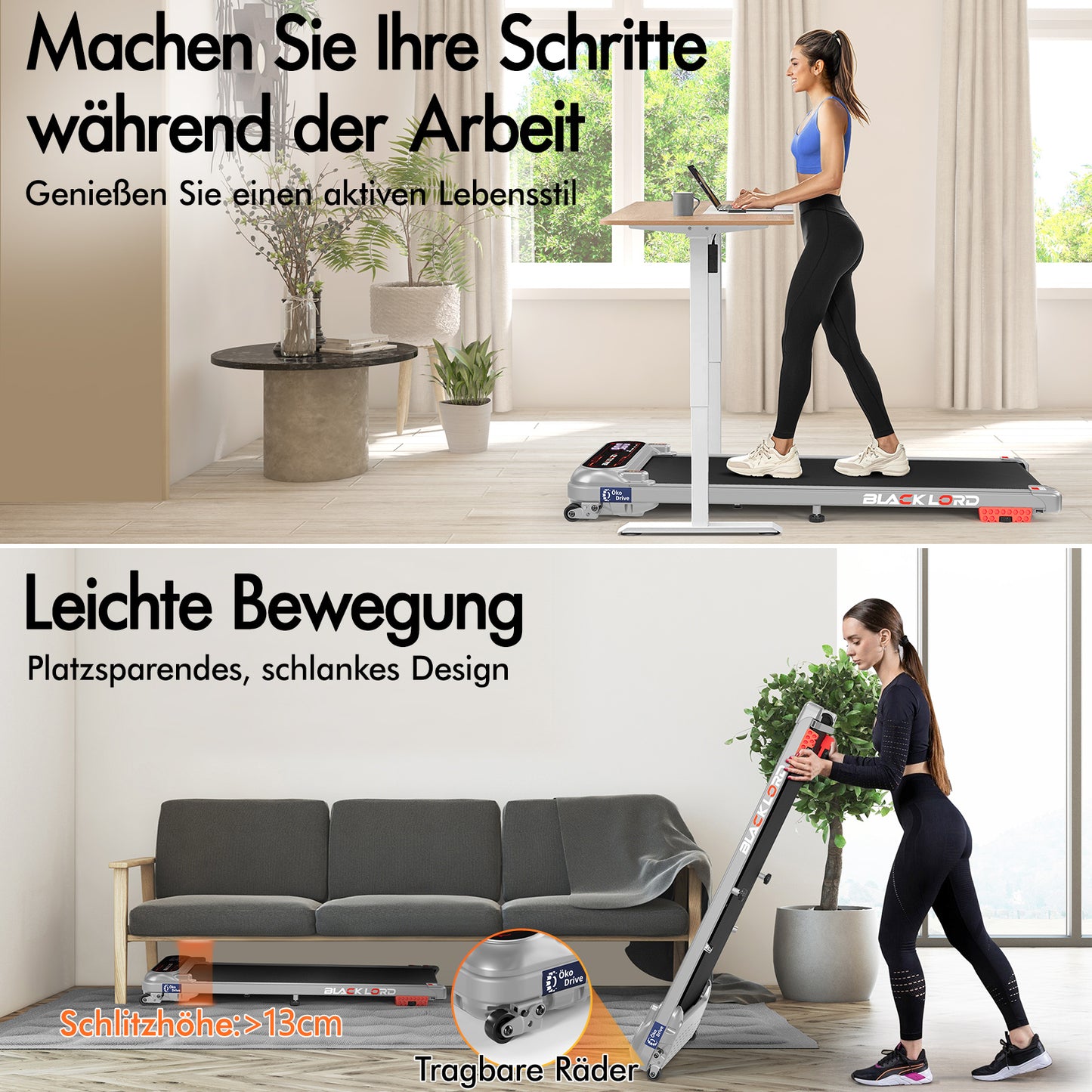 BLACK LORD Laufband Elektrisch Laufmatte  Neigung Stoßdämpfer Fitnessstudio, Silber