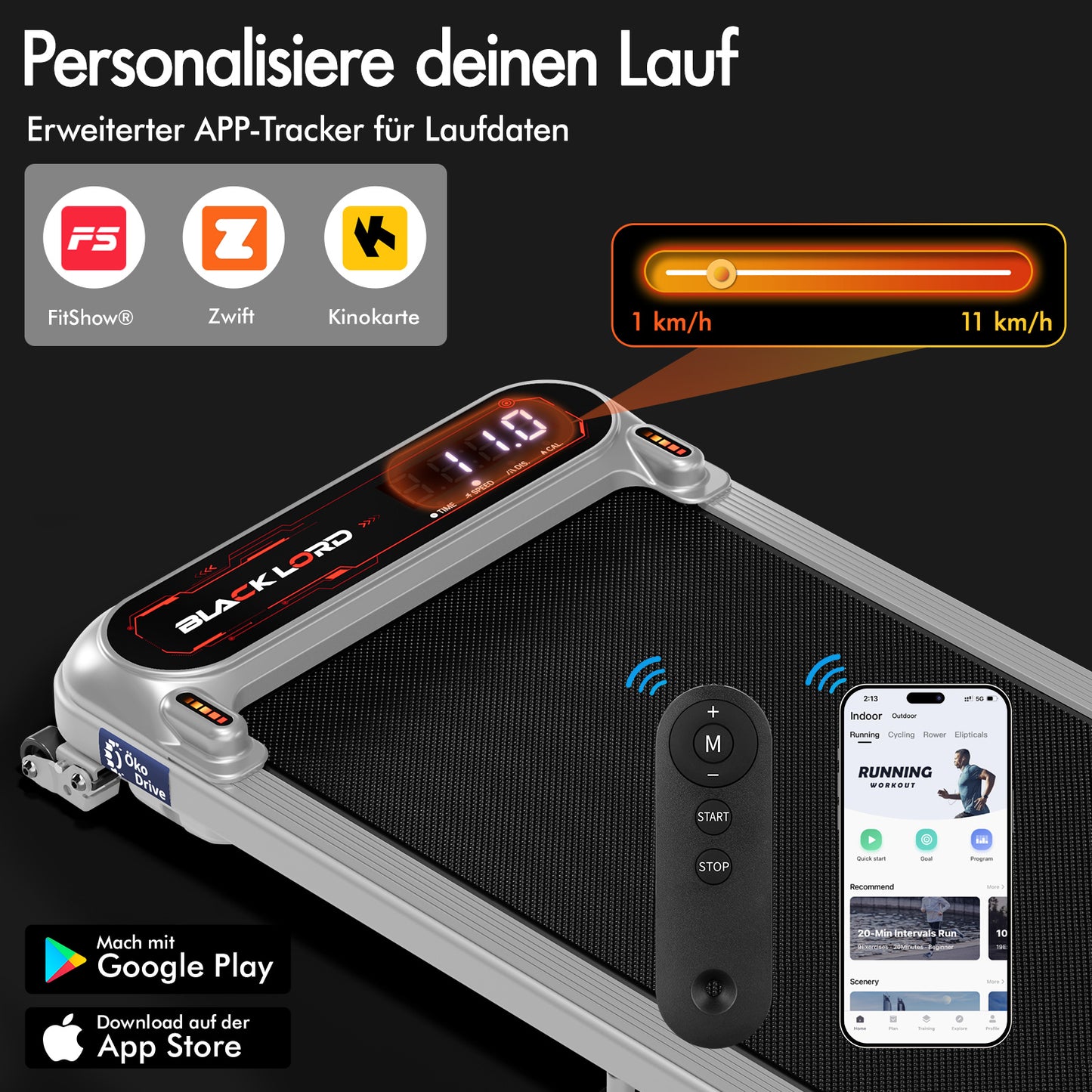 BLACK LORD Laufband Elektrisch Laufmatte  Neigung Stoßdämpfer Fitnessstudio, Silber