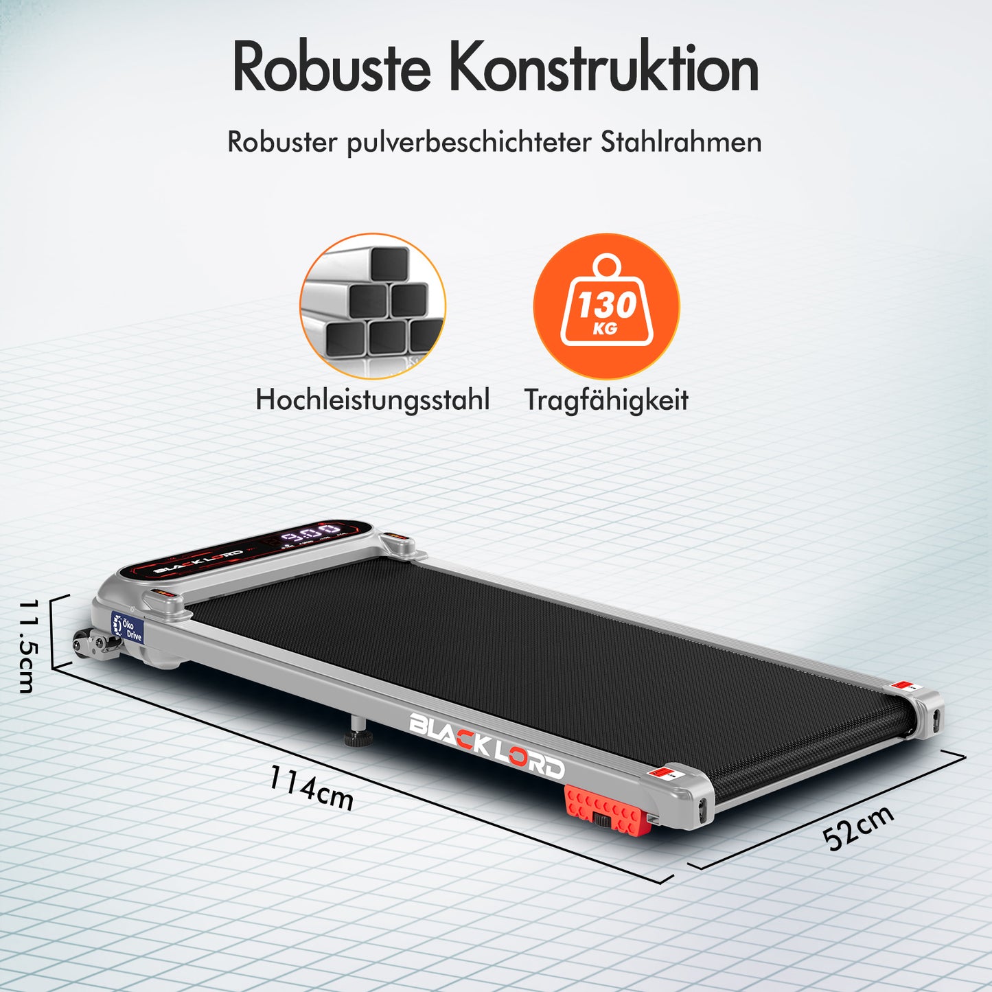 BLACK LORD Laufband Elektrisch Laufmatte  Neigung Stoßdämpfer Fitnessstudio, Silber