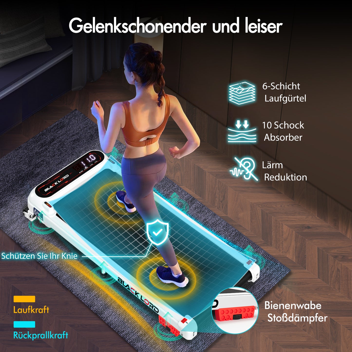 BLACK LORD Laufband Elektrisch Laufmatte  Neigung Stoßdämpfer Fitnessstudio, Weiß