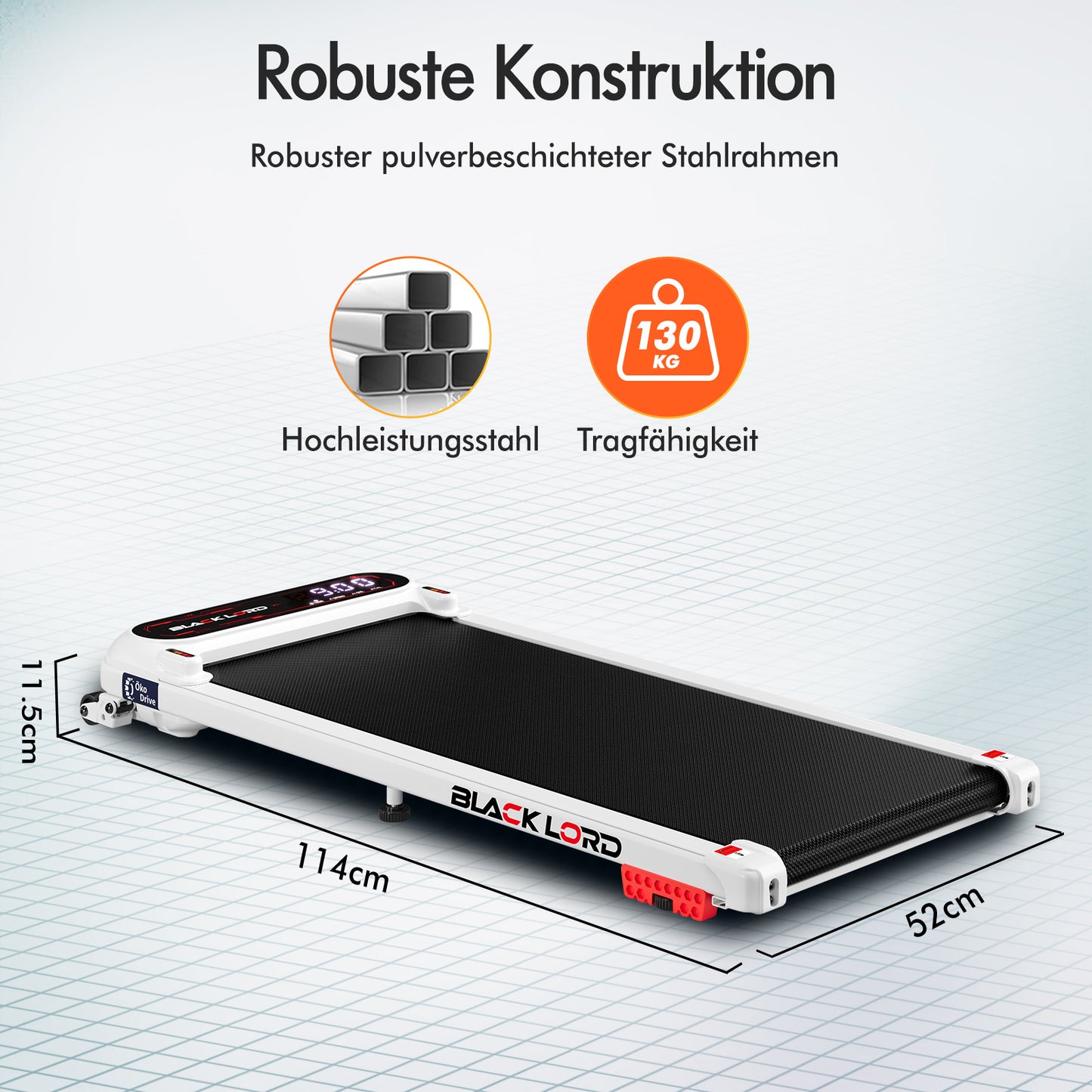 BLACK LORD Laufband Elektrisch Laufmatte  Neigung Stoßdämpfer Fitnessstudio, Weiß