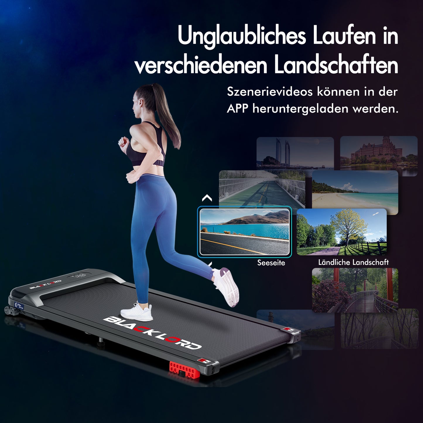 BLACK LORD Laufband Elektrisch Tretmühle  Zuhause Büro Fitnessstudio Steigung, Schwarz