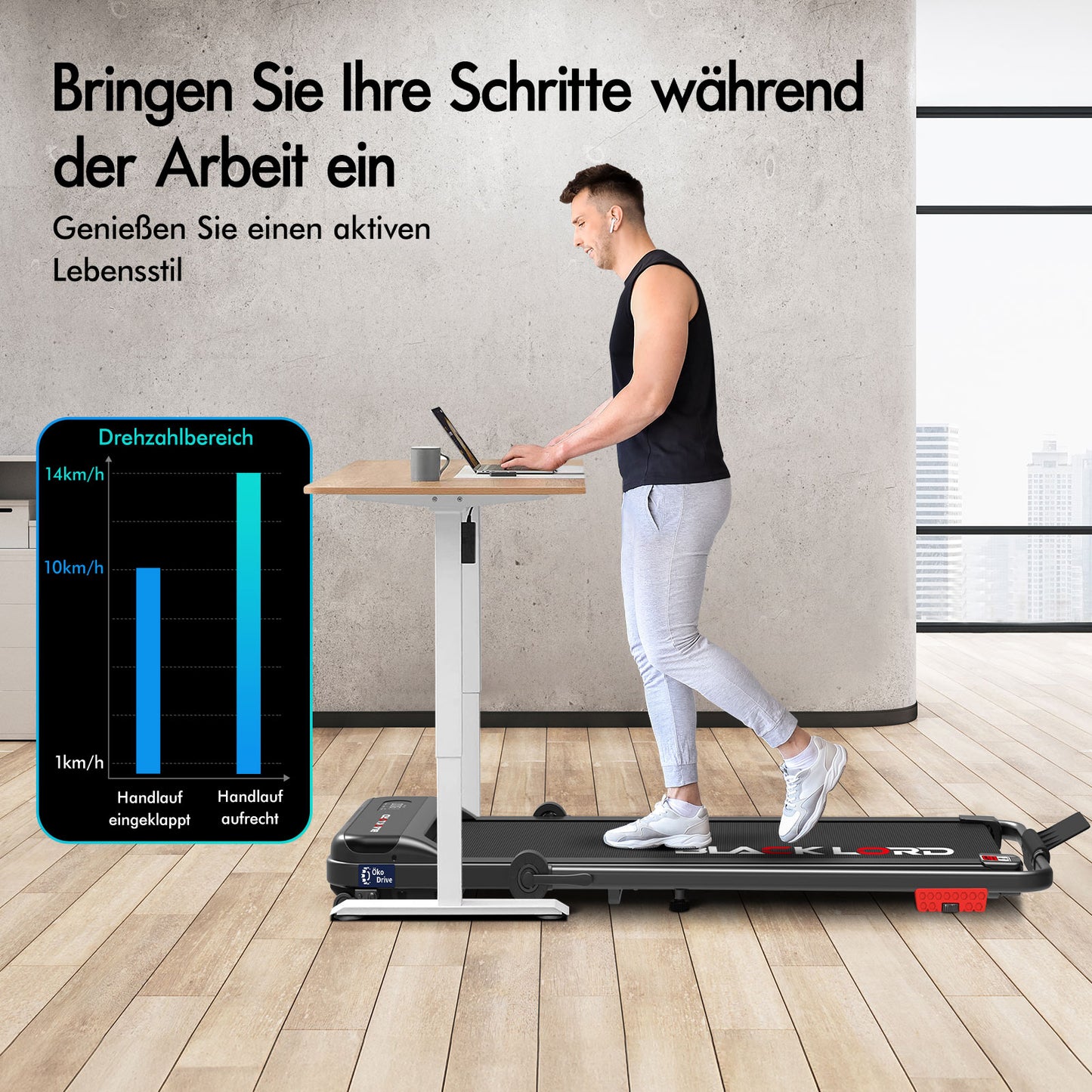 BLACK LORD Laufband Elektrisch Tretmühle Heim BüroNeigung Faltbar Schwarz