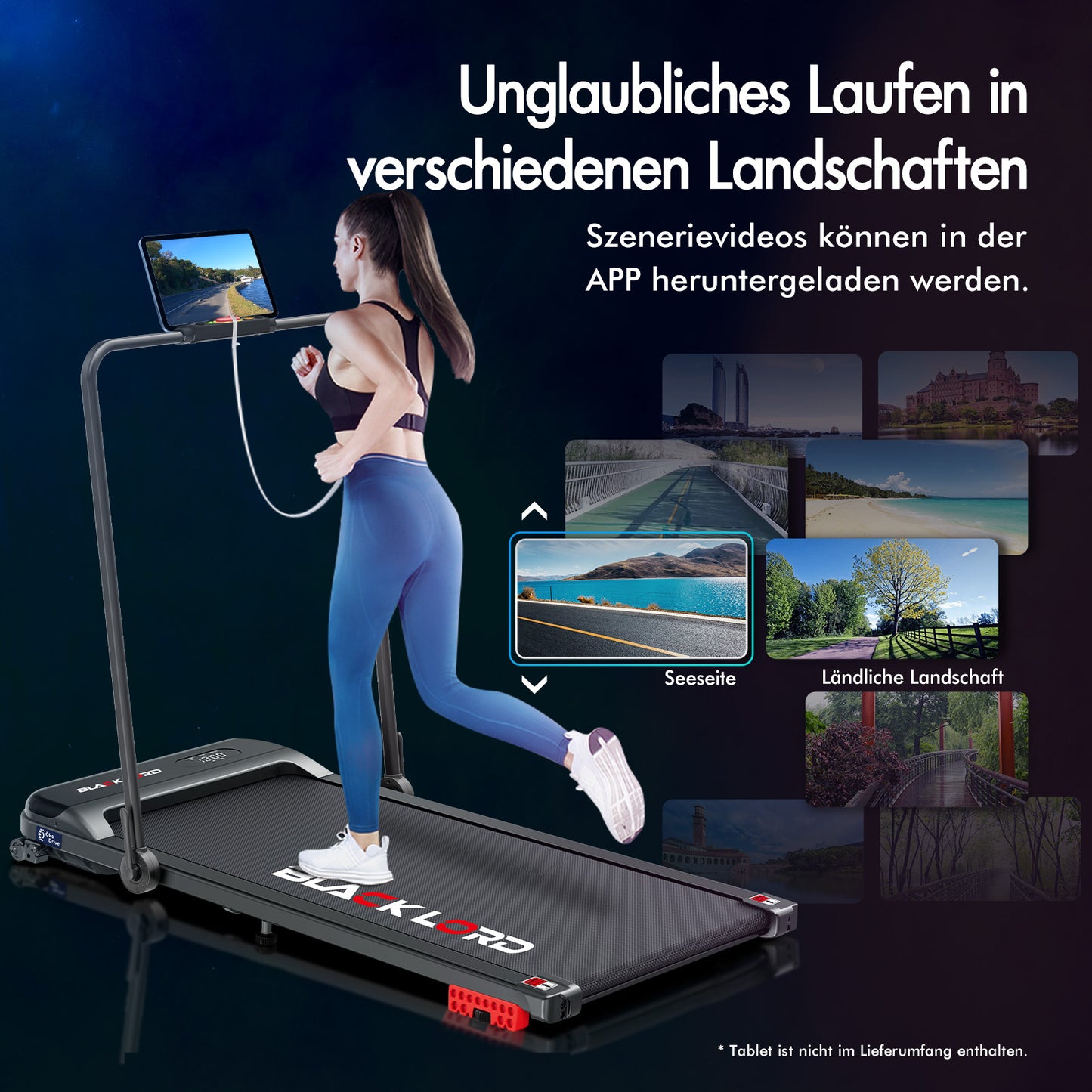 BLACK LORD Laufband Elektrisch Tretmühle Heim BüroNeigung Faltbar Schwarz