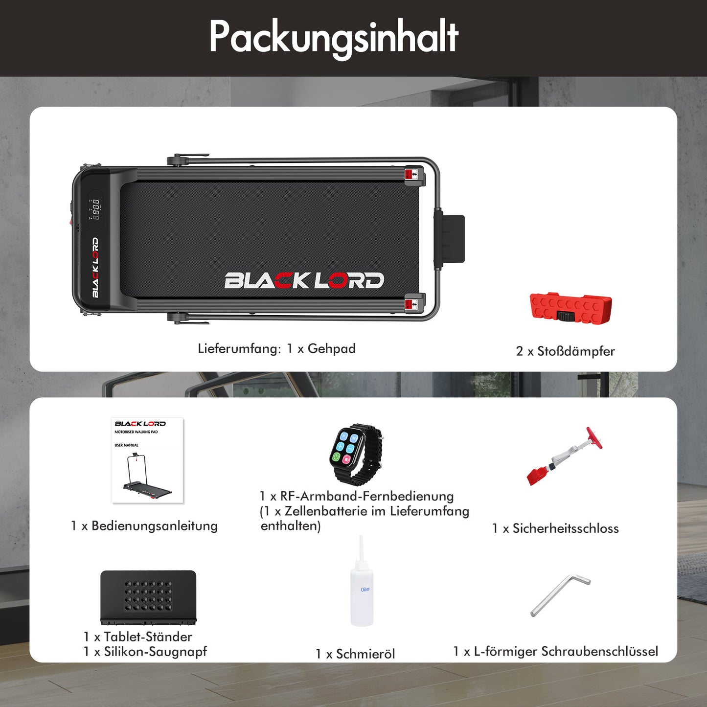 BLACK LORD Laufband Elektrisch Tretmühle Heim BüroNeigung Faltbar Schwarz