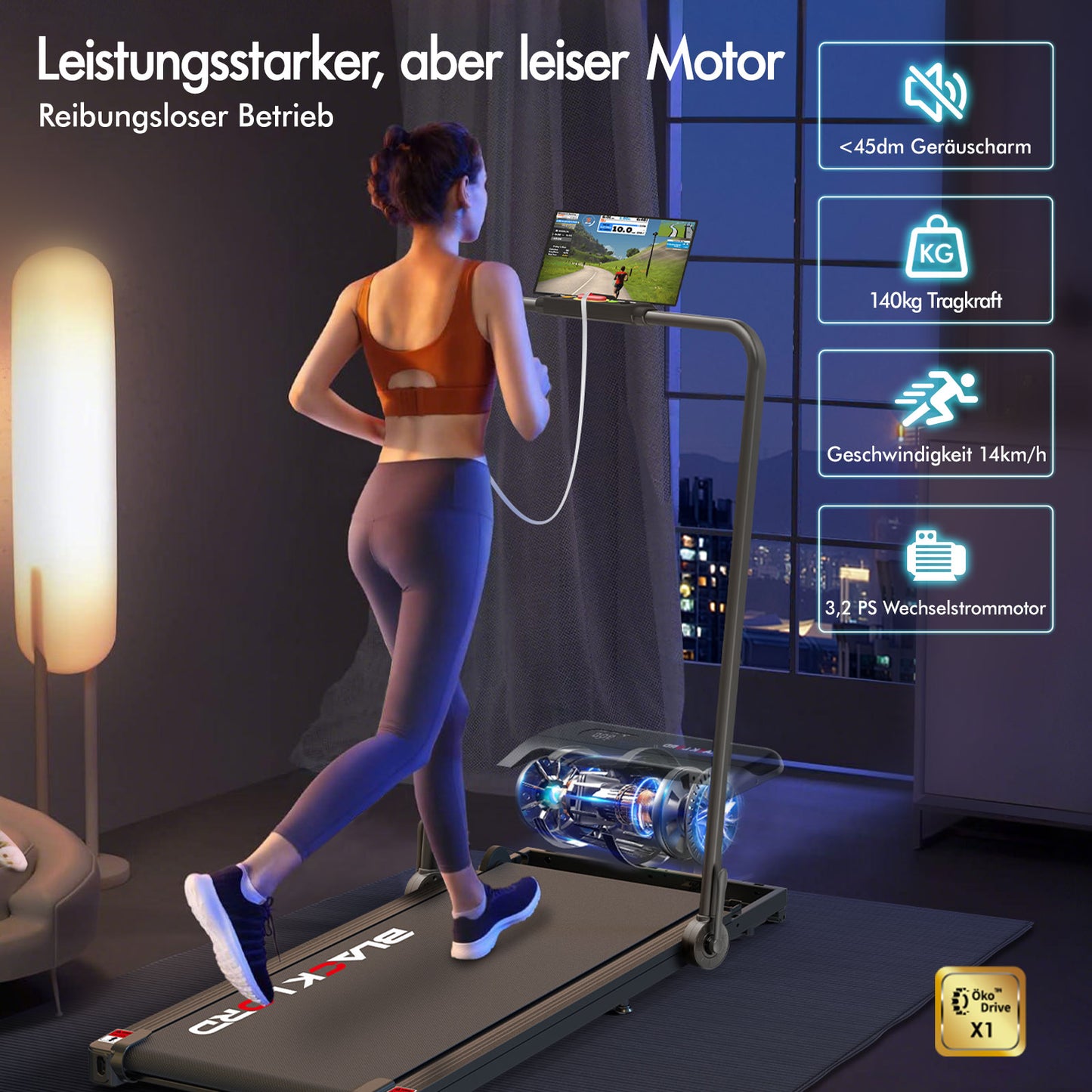 BLACK LORD Laufband Elektrisch Tretmühle Heim BüroNeigung Faltbar Schwarz