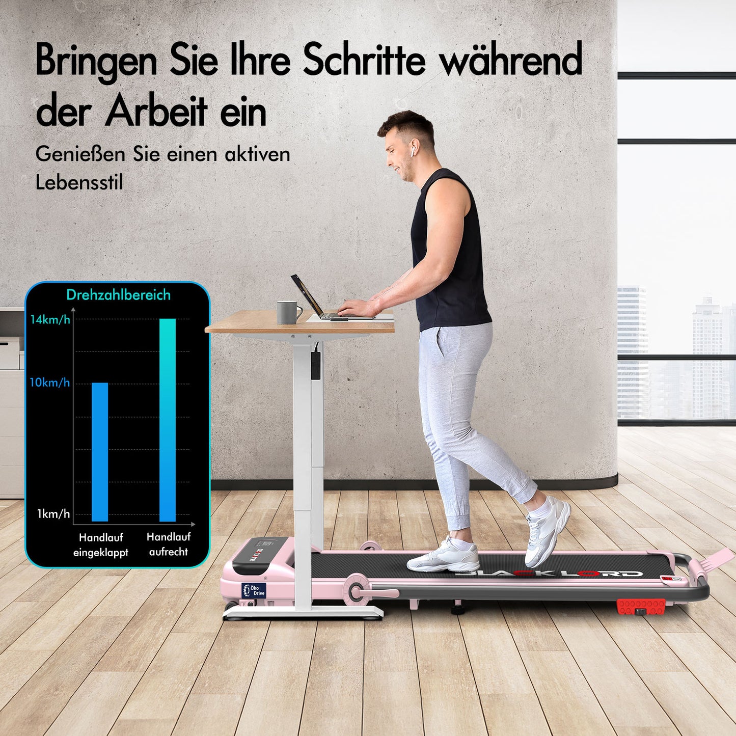 BLACK LORD Laufband Elektrisch Tretmühle Heim BüroNeigung Faltbar Rosa