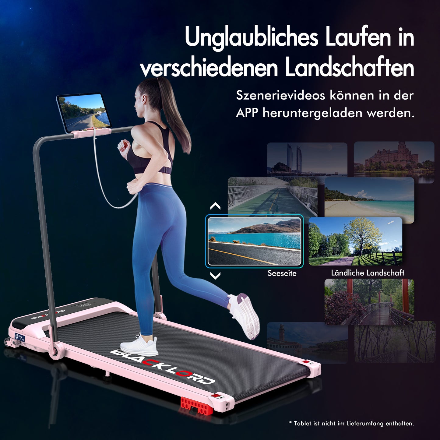 BLACK LORD Laufband Elektrisch Tretmühle Heim BüroNeigung Faltbar Rosa