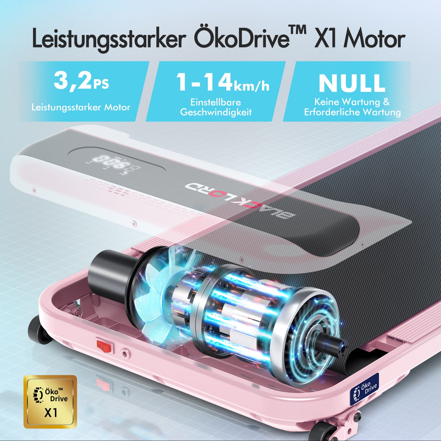 BLACK LORD Laufband Elektrisch Tretmühle Heim BüroNeigung Faltbar Rosa