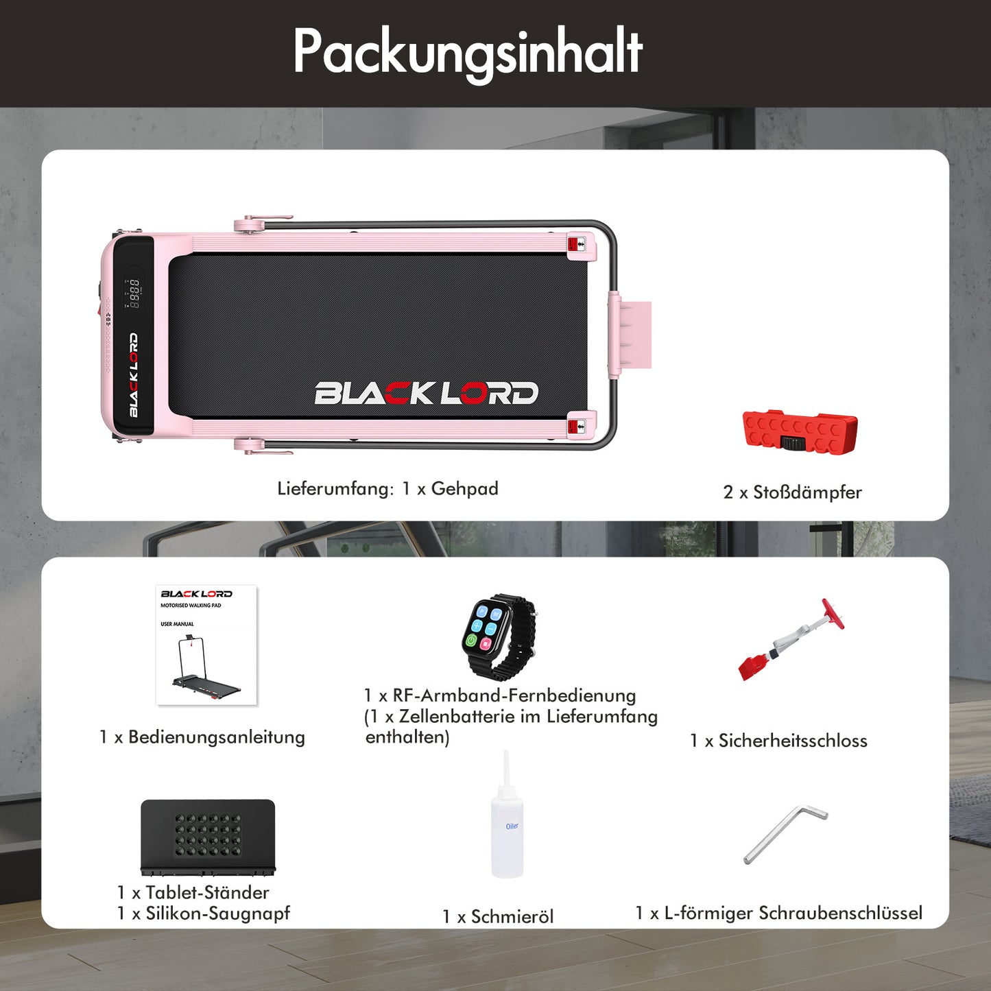 BLACK LORD Laufband Elektrisch Tretmühle Heim BüroNeigung Faltbar Rosa