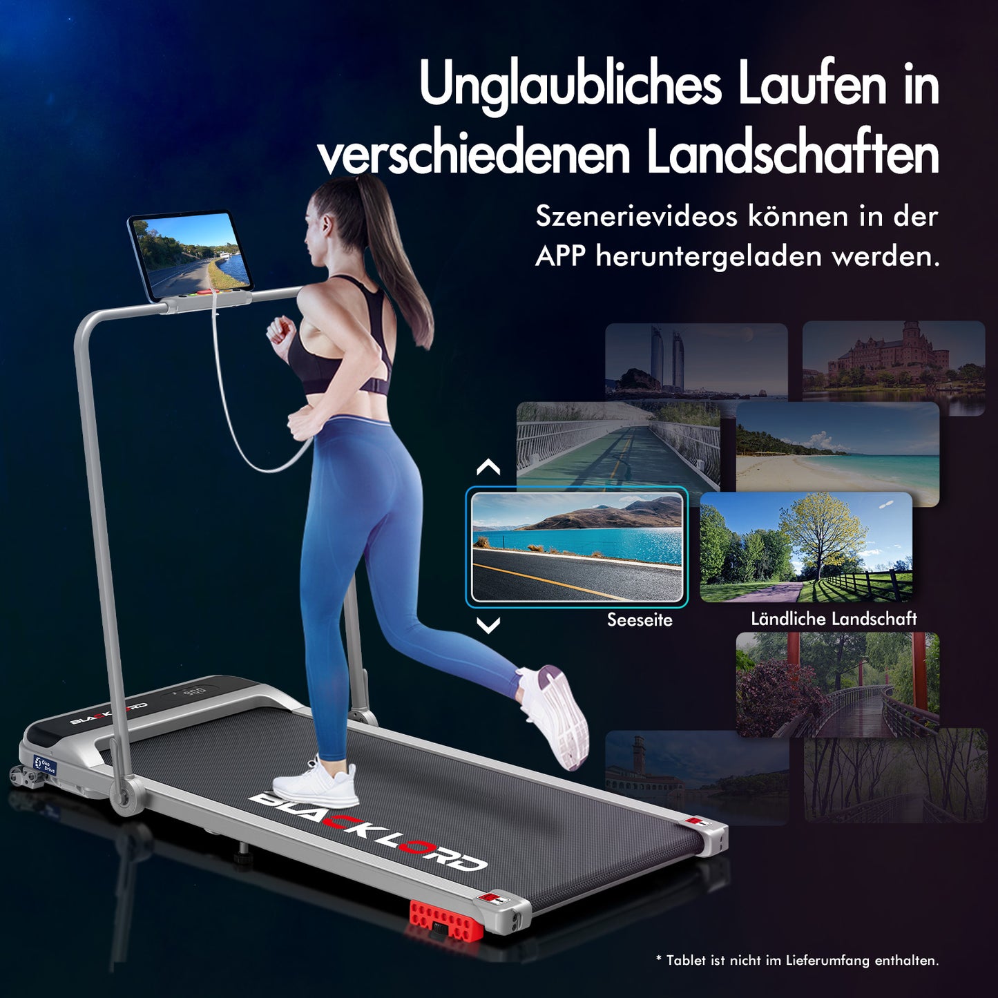 BLACK LORD Laufband Elektrisch Tretmühle Heim BüroNeigung Faltbar Silber