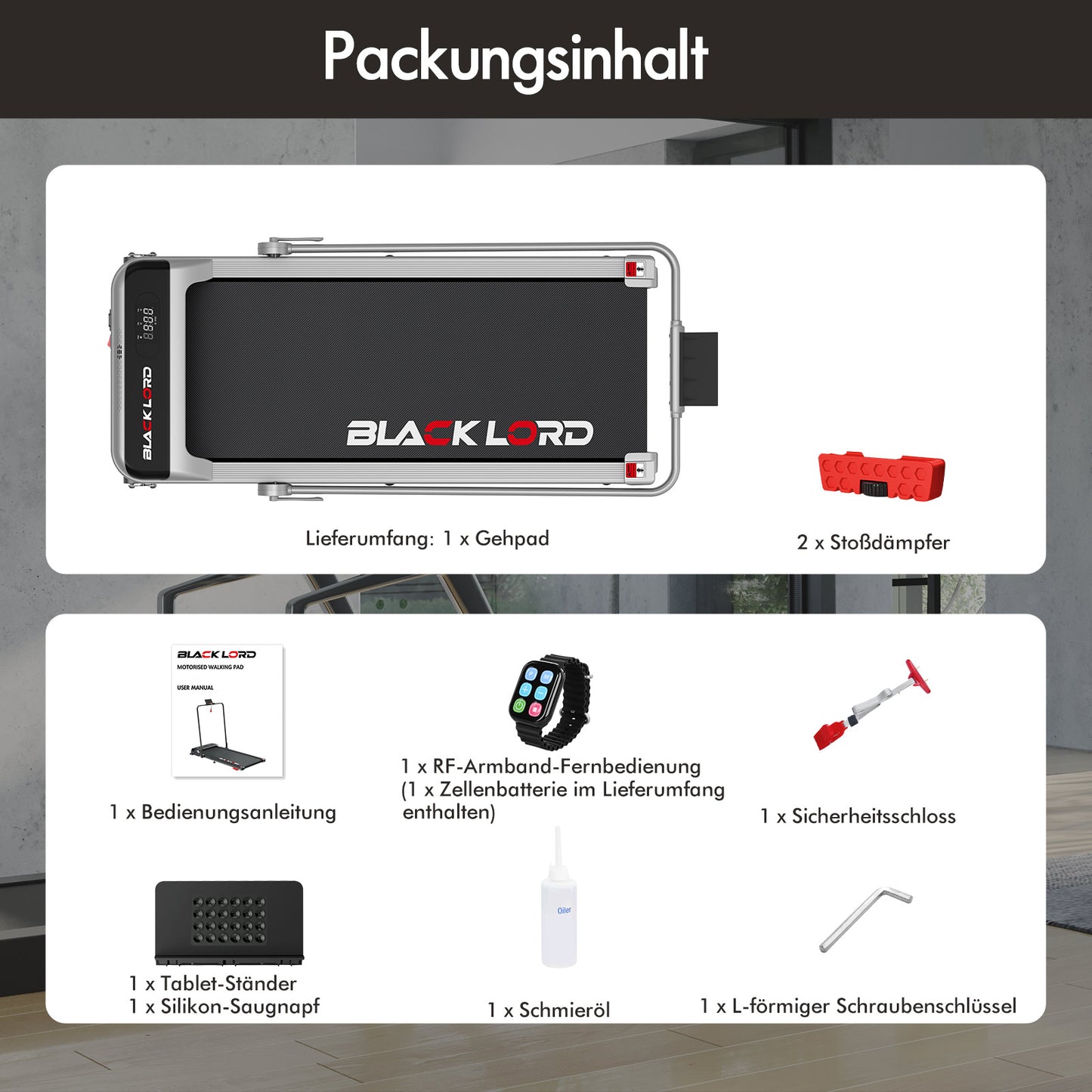 BLACK LORD Laufband Elektrisch Tretmühle Heim BüroNeigung Faltbar Silber