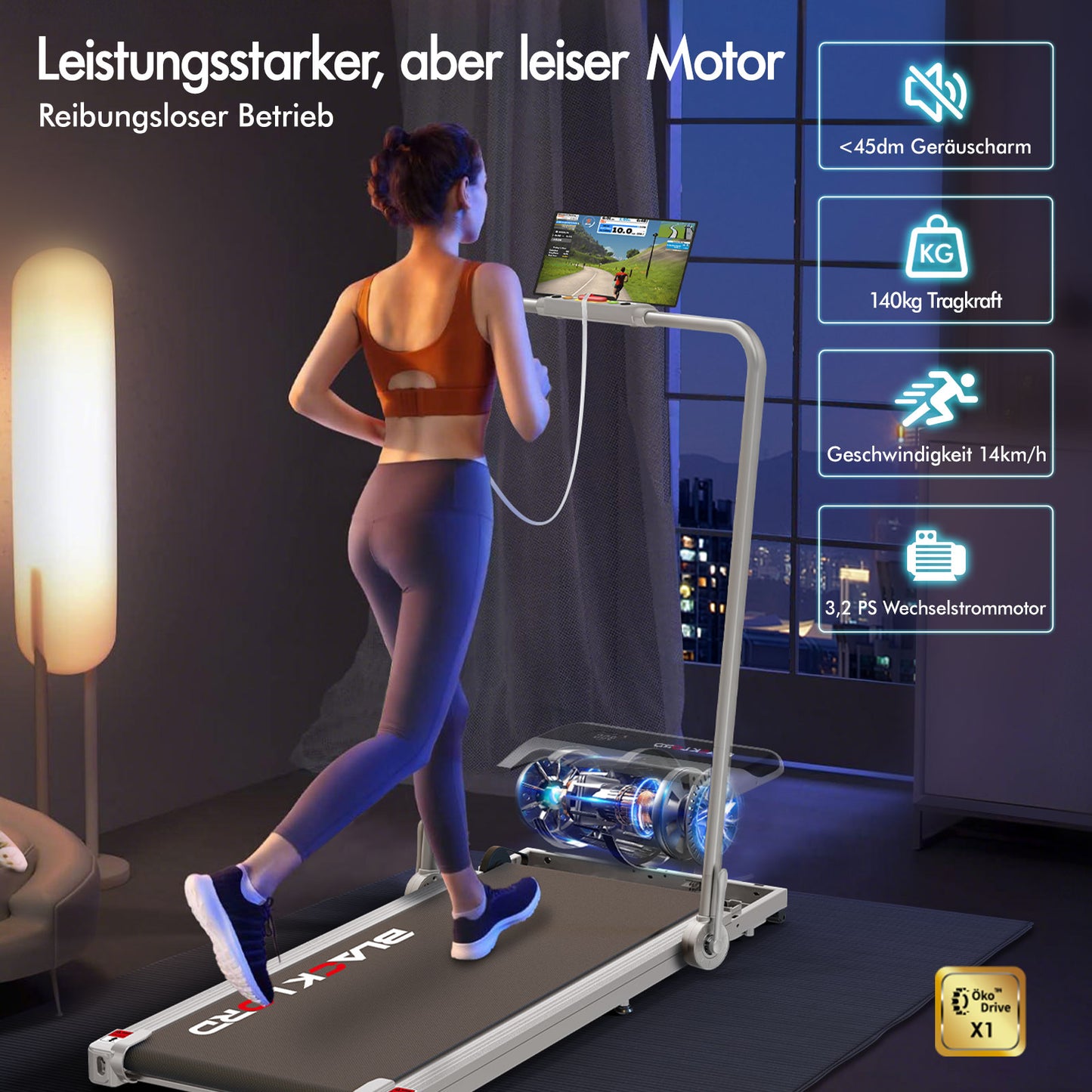 BLACK LORD Laufband Elektrisch Tretmühle Heim BüroNeigung Faltbar Silber